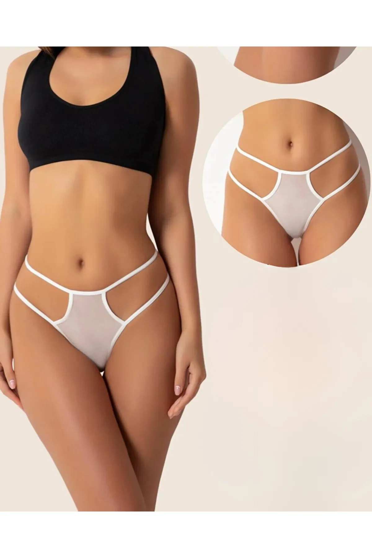 Lady Amoura Büyük Beden Fantazi Beyaz Seksi TÜL Kadın String - Fantezi Tanga TG270039-B