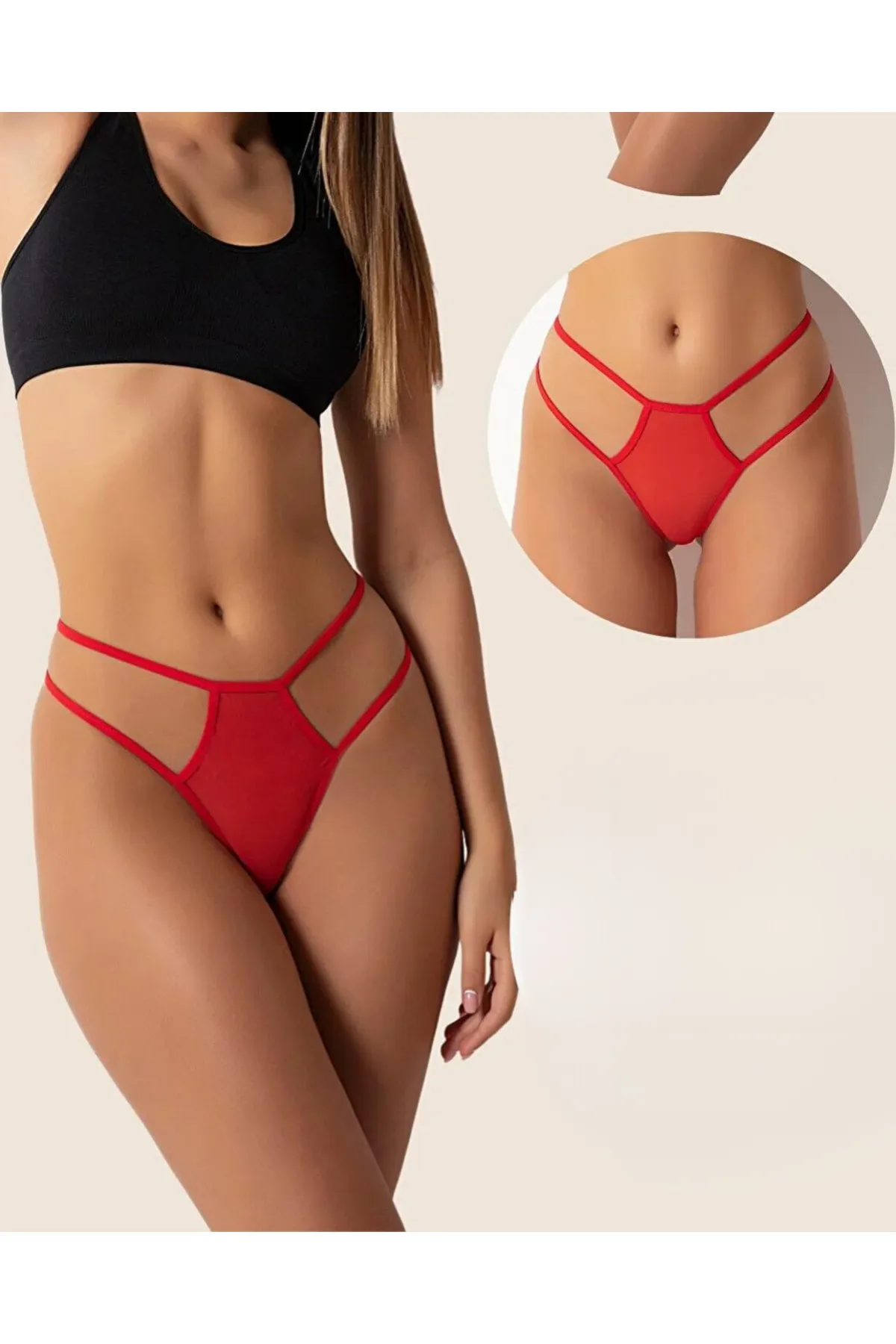 Lady Amoura Büyük Beden Fantazi Kırmızı Seksi TÜL Kadın STRİNG - Fantezi Tanga TG270037-B