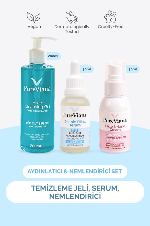 Aydınlatıcı & Nemlendirici Set – 3’lü – Temizleme, Serum, Nemlendirici