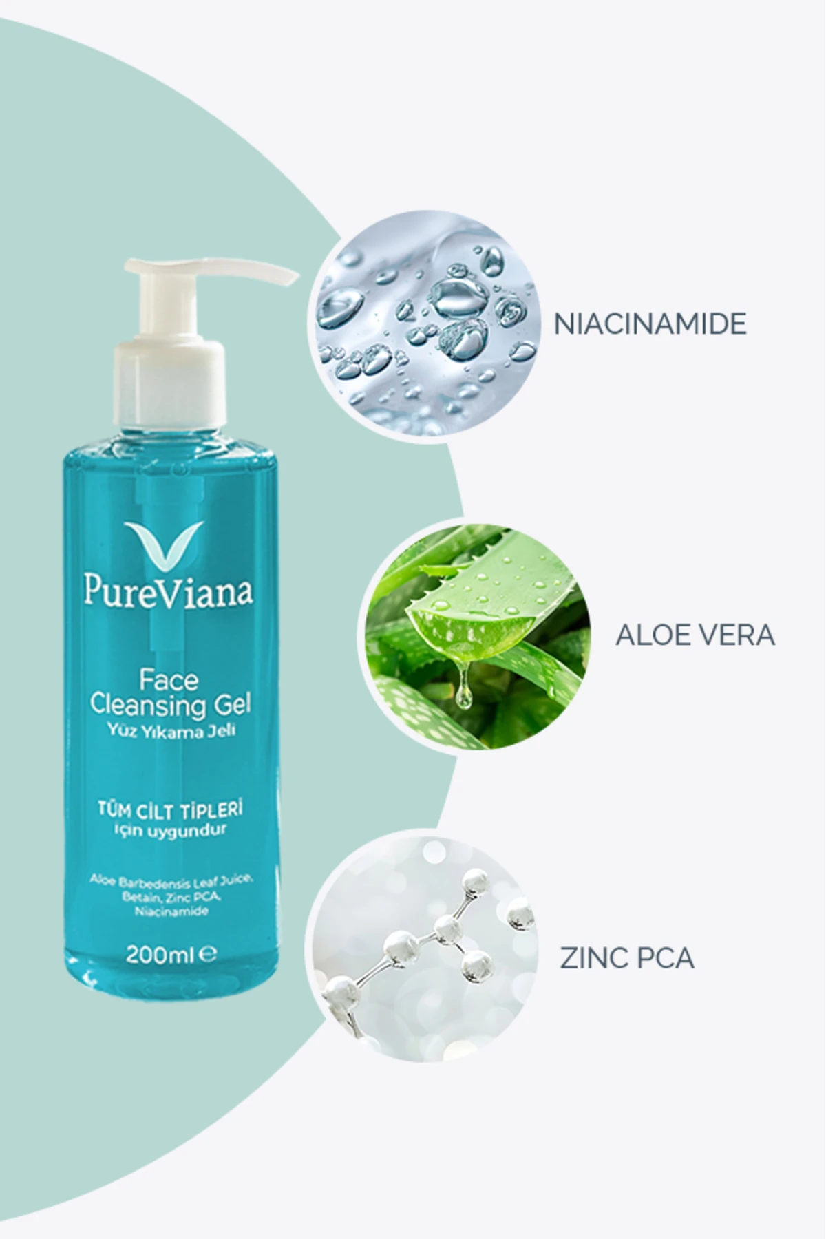 Yüz Temizleme Jeli 200ml – Aloe Vera + Niacinamide + BHA – Siyah Nokta & Akne, Gözenek Temizleyici