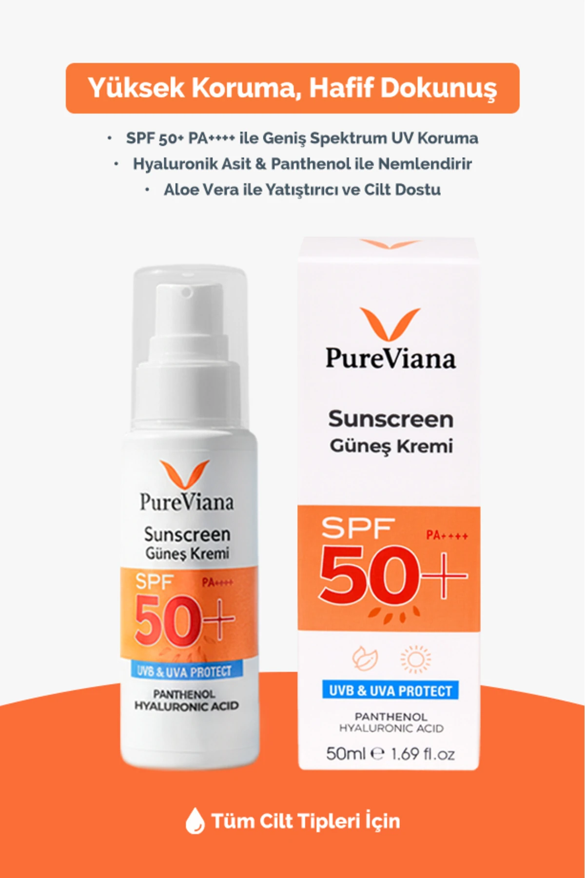 Güneş Kremi SPF 50+ PA++++ 50ml – Yüksek Koruma, Nemlendirici, Leke Karşıtı, Cilt Tonu Eşitleyici