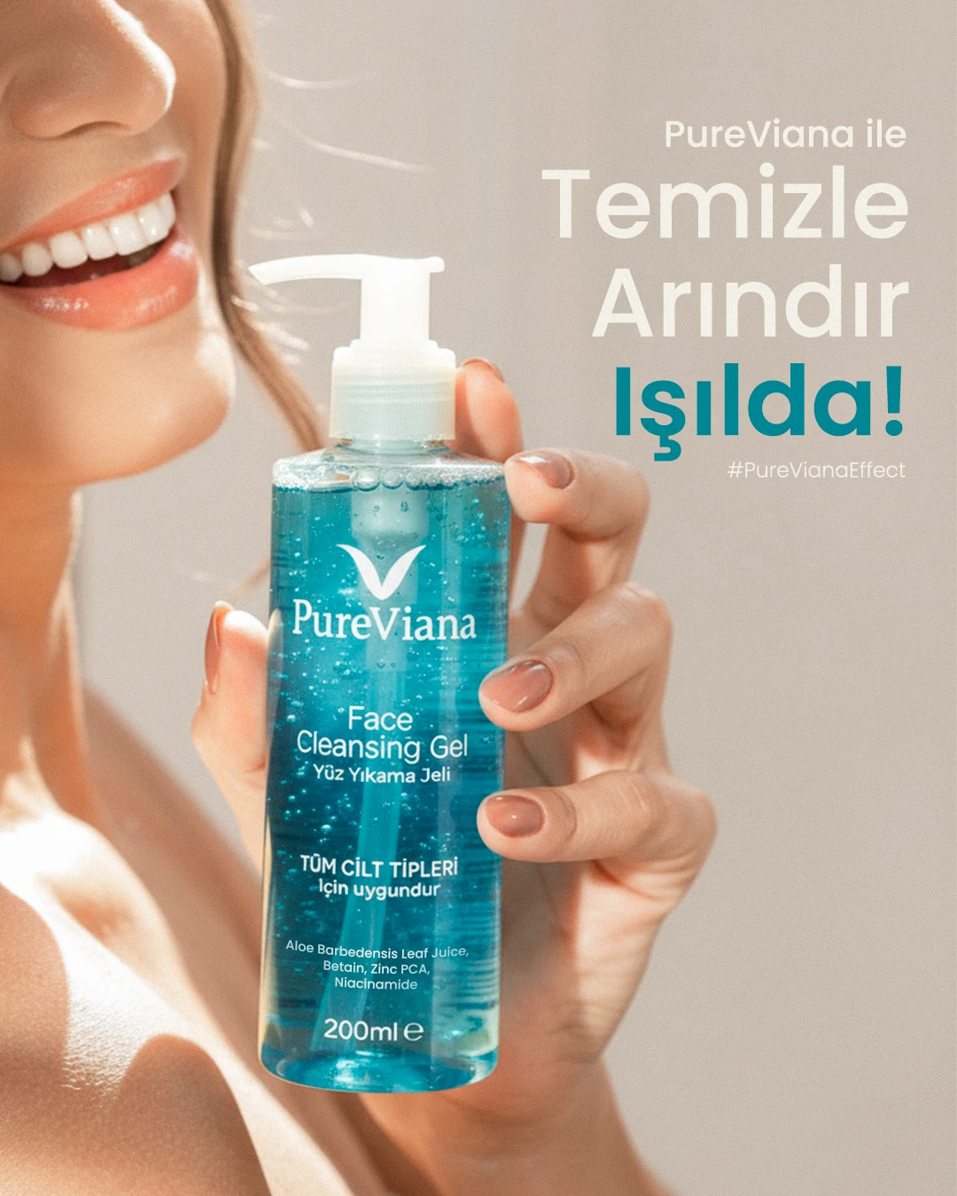 Yüz Temizleme Jeli 200ml – Aloe Vera + Niacinamide + BHA – Siyah Nokta & Akne, Gözenek Temizleyici