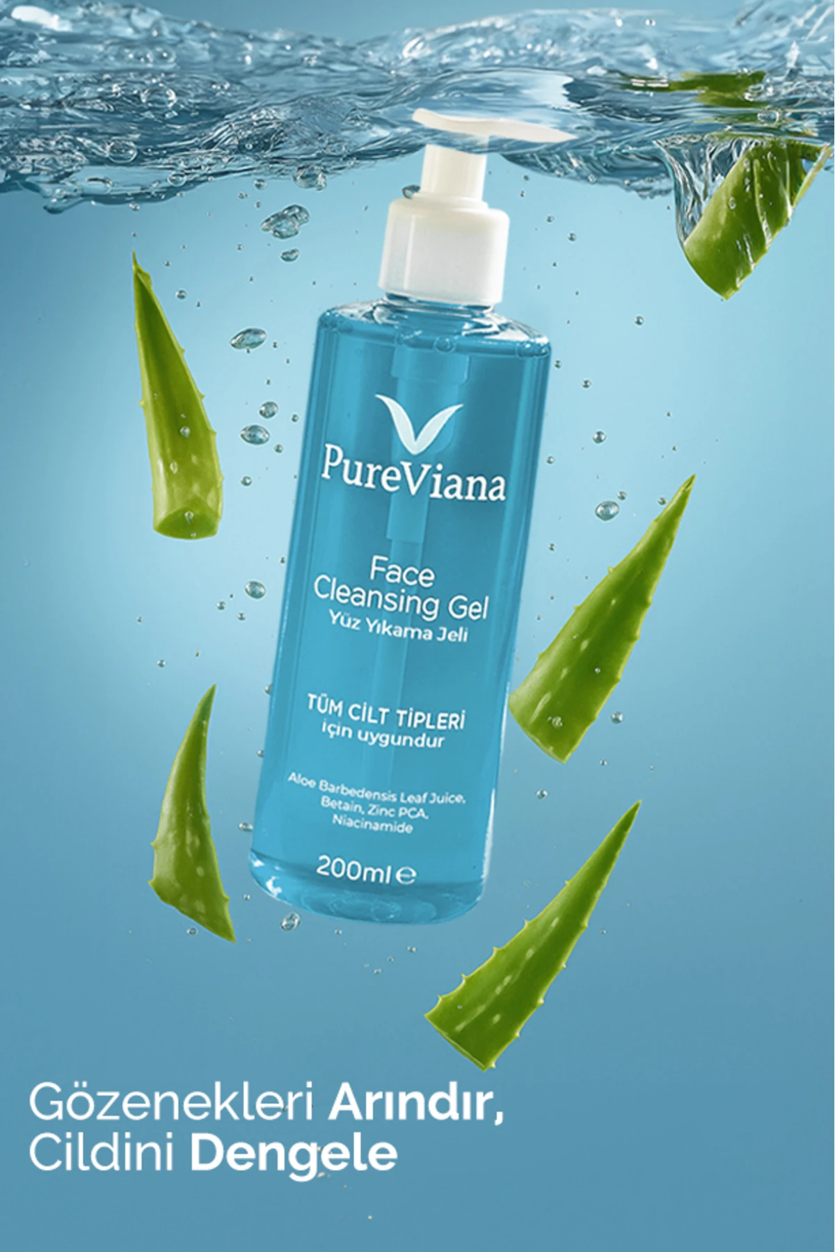 Yüz Temizleme Jeli 200ml – Aloe Vera + Niacinamide + BHA – Siyah Nokta & Akne, Gözenek Temizleyici