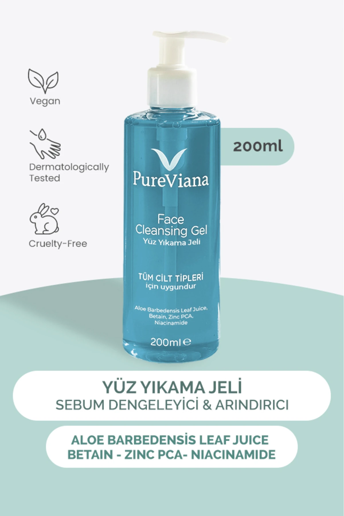 Yüz Temizleme Jeli 200ml – Aloe Vera + Niacinamide + BHA – Siyah Nokta & Akne, Gözenek Temizleyici