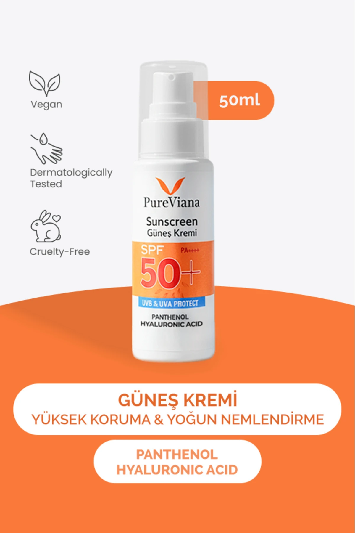 Güneş Kremi SPF 50+ PA++++ 50ml – Yüksek Koruma, Nemlendirici, Leke Karşıtı, Cilt Tonu Eşitleyici