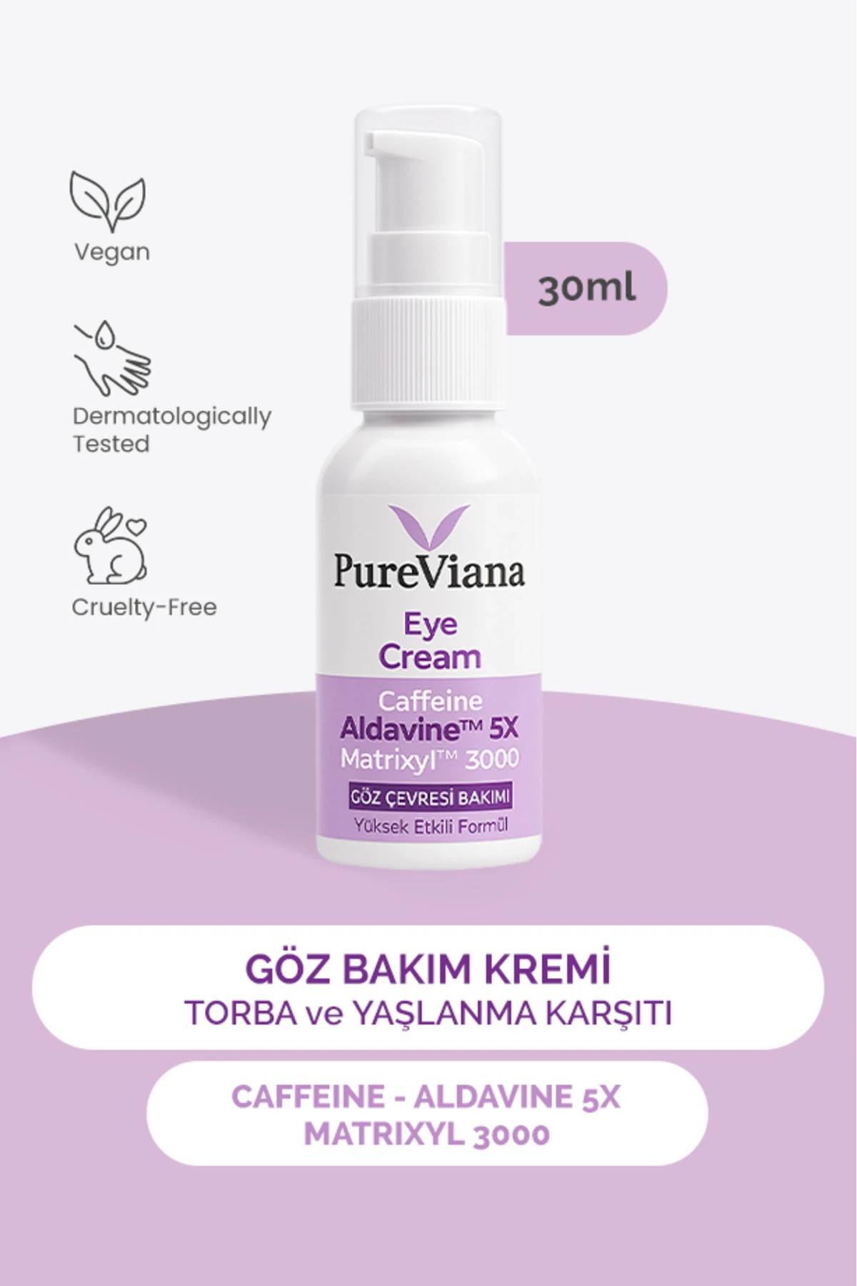 Göz Kremi 30ml – Kafein + Peptit + Hyaluronik Asit – Morluk, Göz Altı Torbası ve Kırışıklık Karşıtı