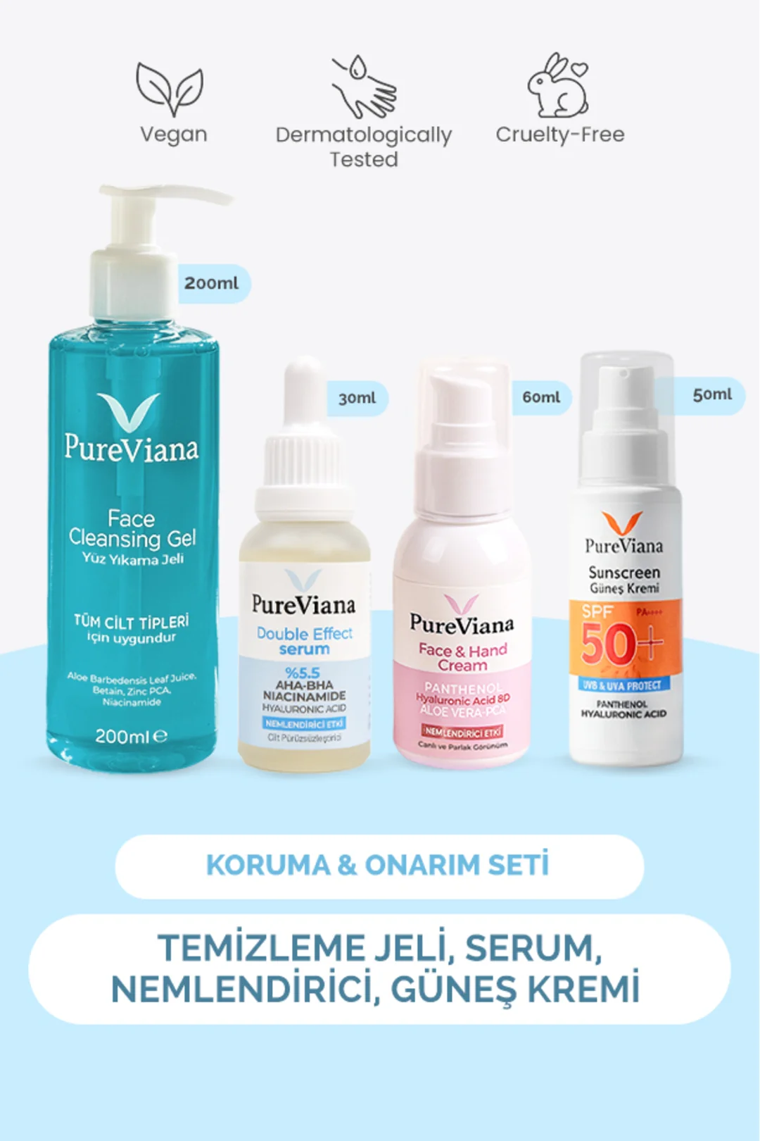 Koruma & Onarım Seti – 4’lü – Temizleme, Serum, Nem, Güneş Koruma