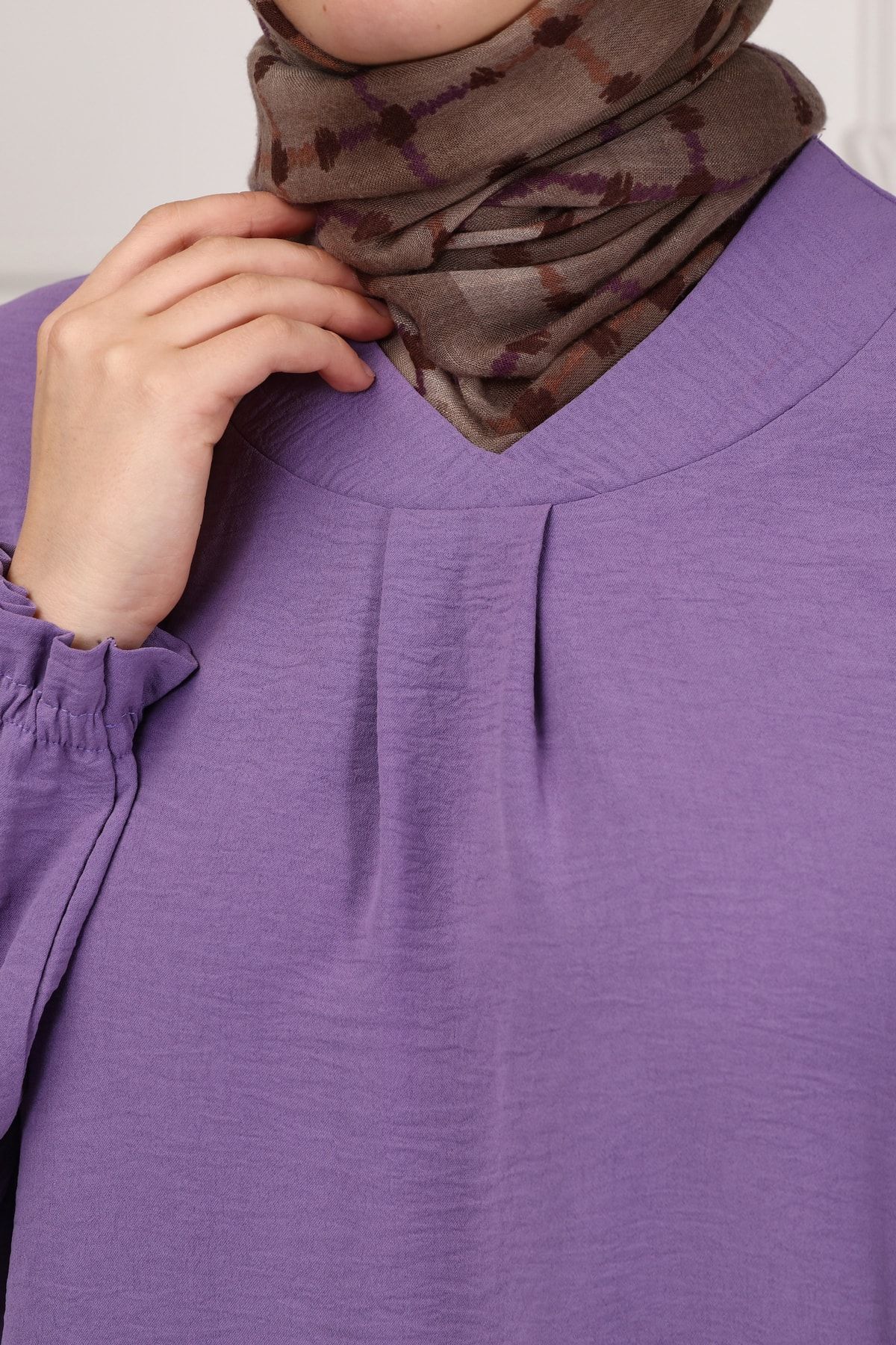 Hilal Yaka Düz Kesim Anne Tessettür Elbise Geniş Kalıp