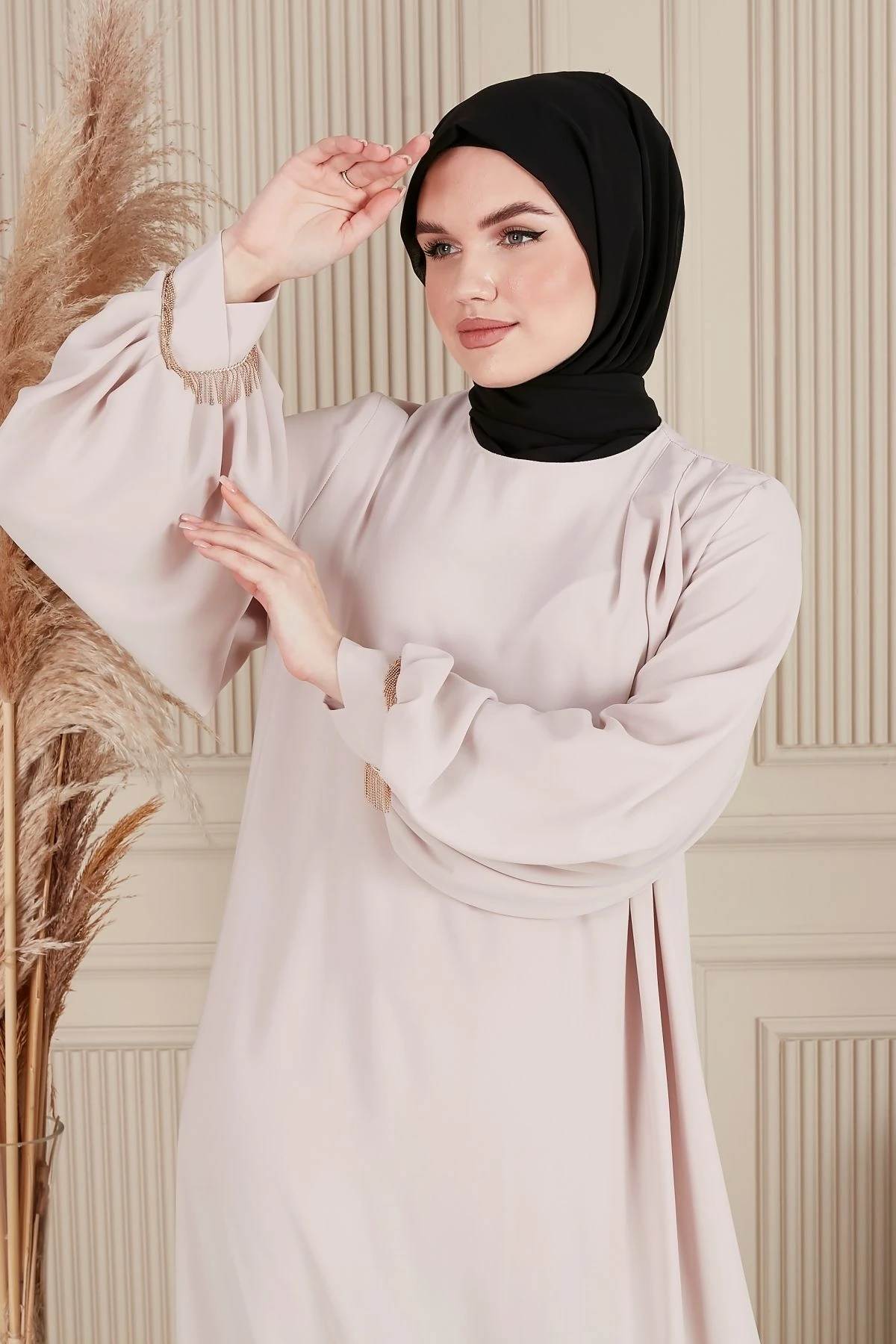 Krep Kumaş Boydan Tesettür  Elbise