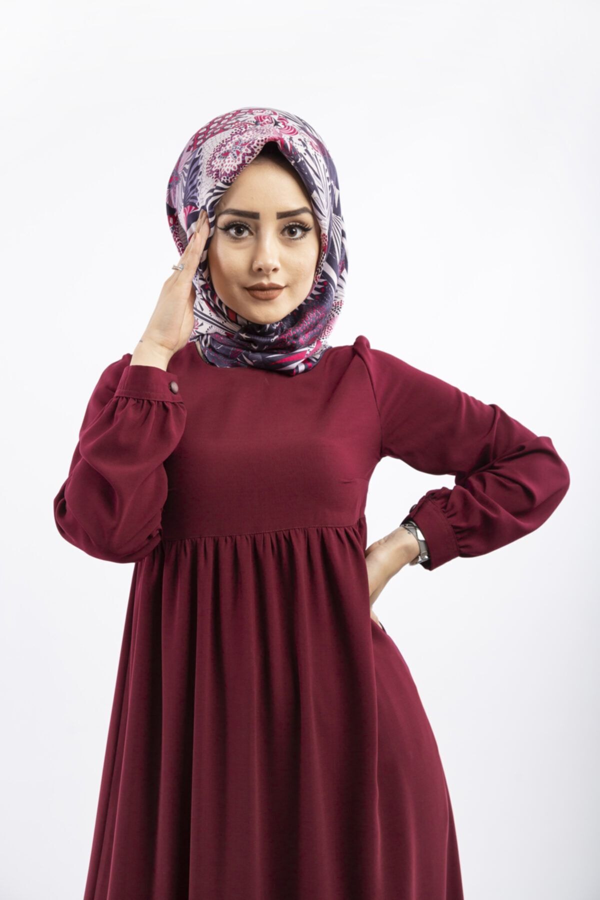 Kadın Bordo Krep Elbise