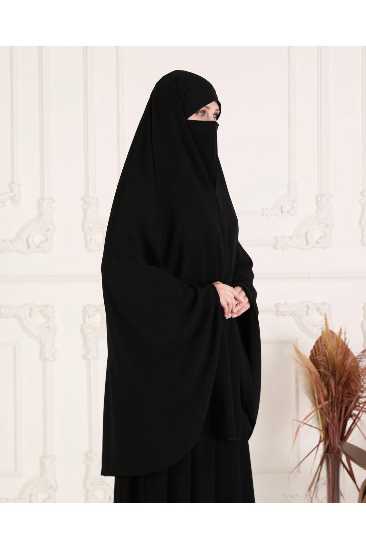 Sünnete Uygun Sendi Kol Gizli Peçe Tek Parça İğneli Çarşaf