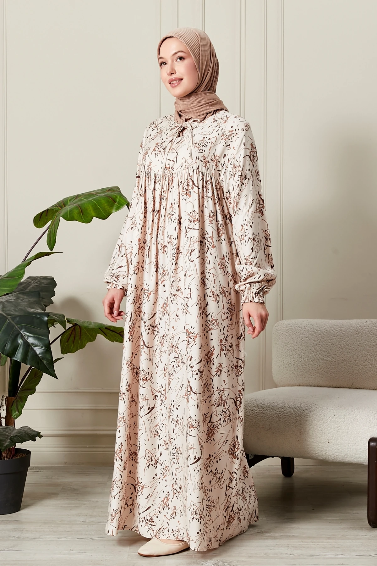 Düz Robadan Kışlık Kalın Kumaş Ekoseli Düz Kumaş Tessetür Giyim Anne Elbisesi Namaz Elbisesi