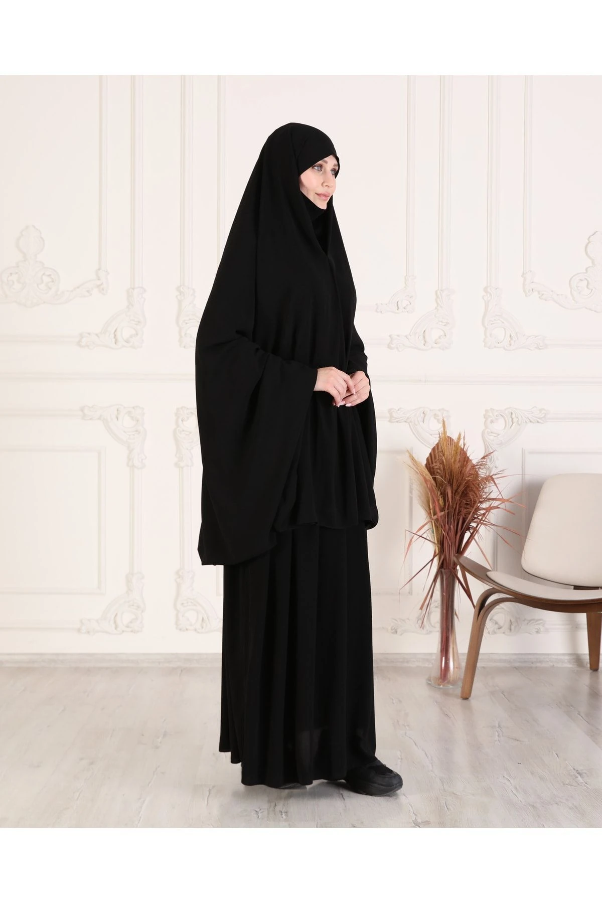 Sünnete Uygun Sendi Kol Gizli Peçe Tek Parça İğneli Çarşaf