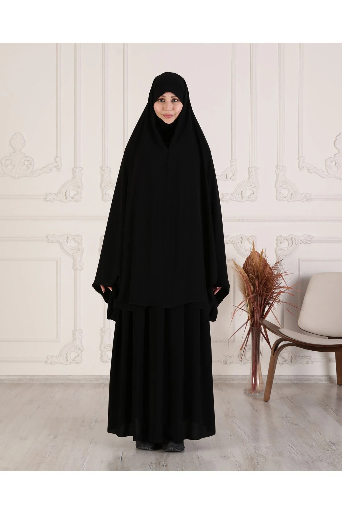 Sünnete Uygun Sendi Kol Gizli Peçe Tek Parça İğneli Çarşaf