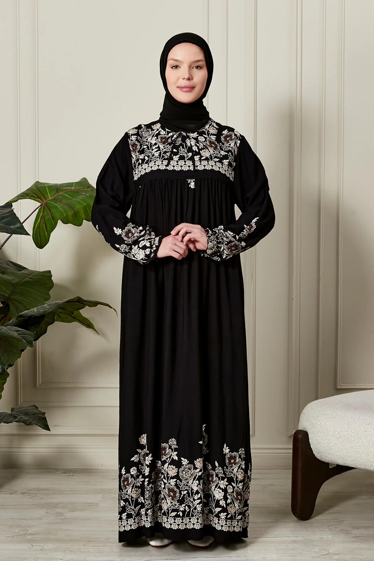 Düz Robadan Önü Düğmeli Viskon Kumaş Tessetür Giyim Anne Elbisesi Namaz Elbisesi