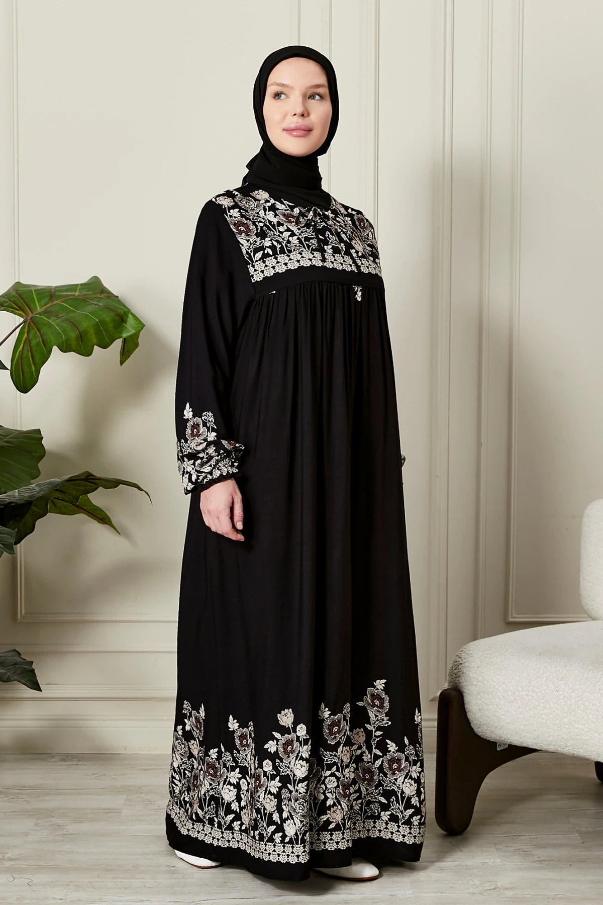 Düz Robadan Önü Düğmeli Viskon Kumaş Tessetür Giyim Anne Elbisesi Namaz Elbisesi