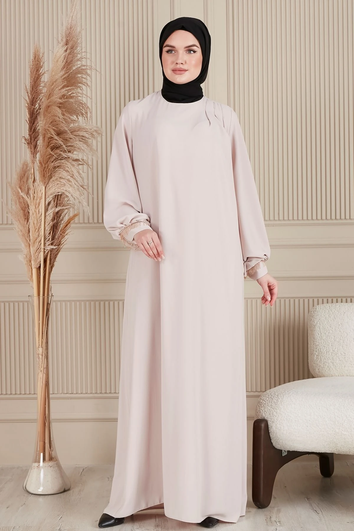 Krep Kumaş Boydan Tesettür  Elbise