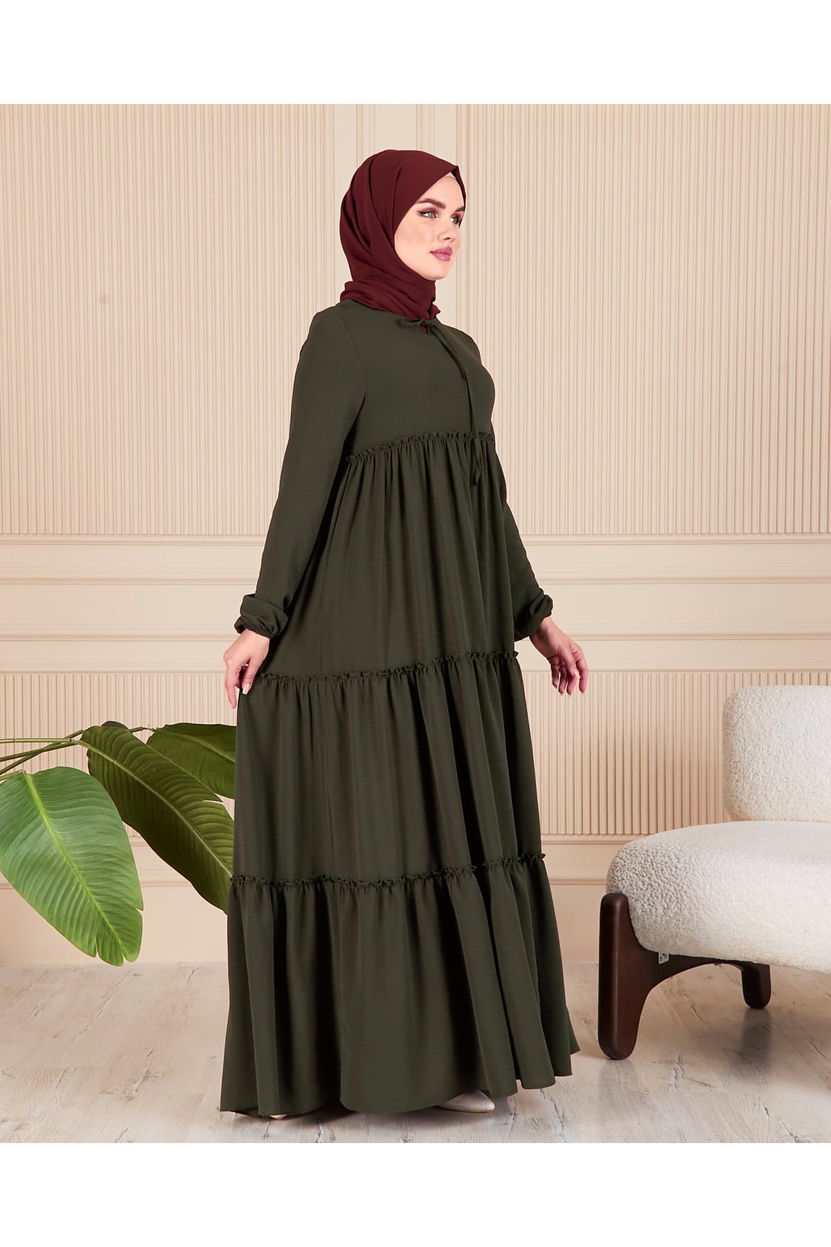 Eteği Kat Kat 3 Katlı Çingene Cepli  Düz Elbise Tesettür Elbise Anne Elbisesi Namaz Umre Elbisesi