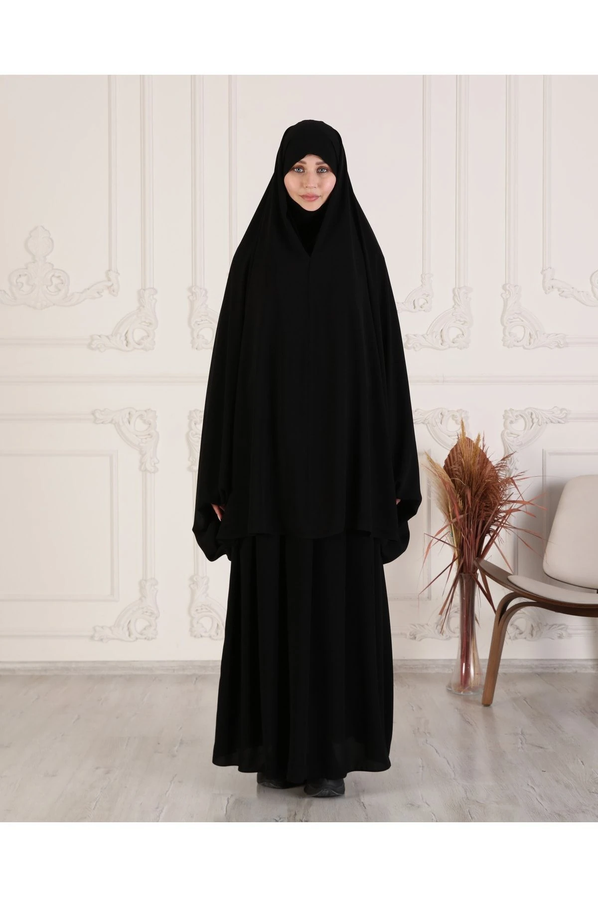 Sünnete Uygun Sendi Kol Gizli Peçe Tek Parça İğneli Çarşaf