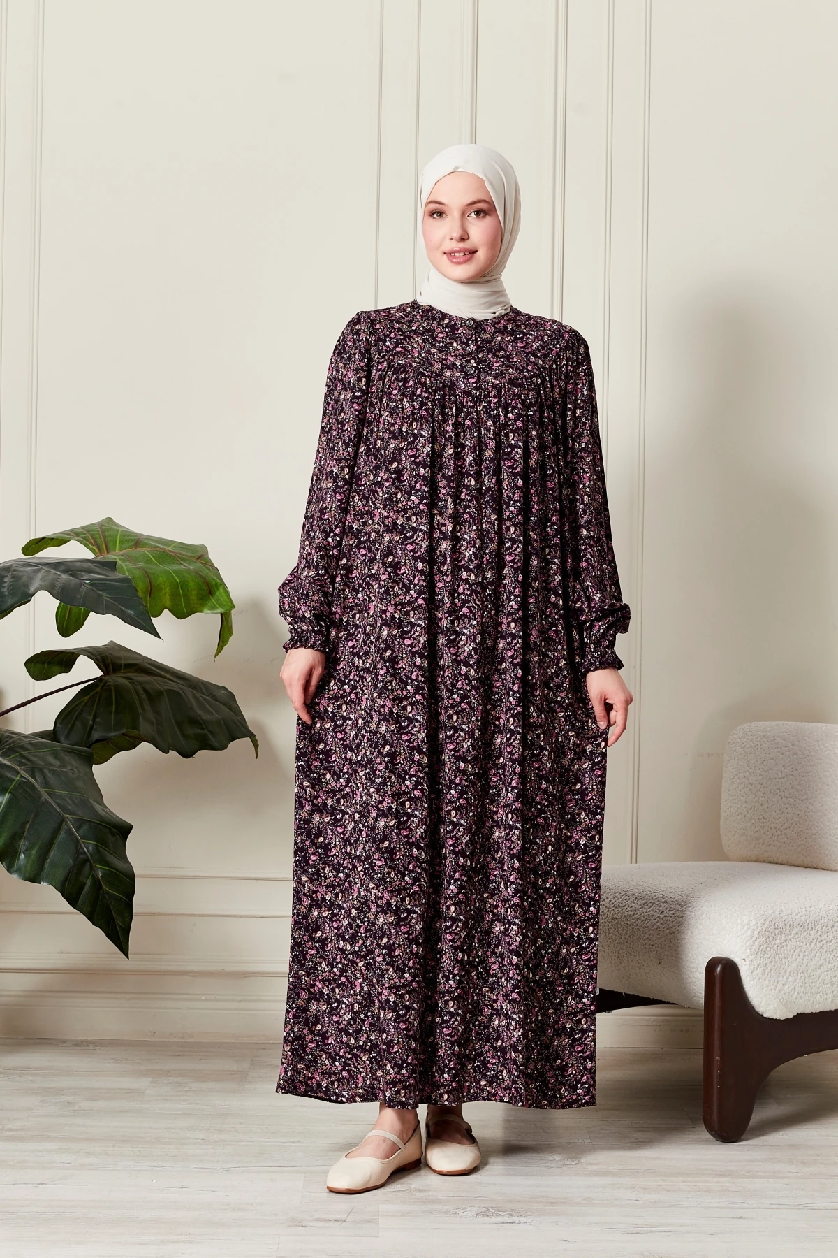 Yuvarlak Roba Anne Elbisesi Tesettür Elbise Boydan Elbise Viskon Kumaş