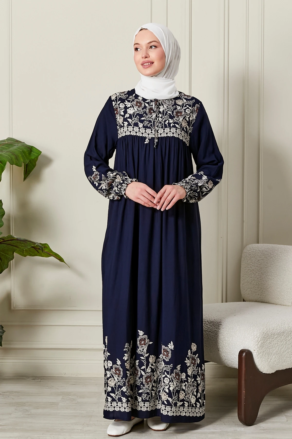 Düz Robadan Önü Düğmeli Viskon Kumaş Tessetür Giyim Anne Elbisesi Namaz Elbisesi