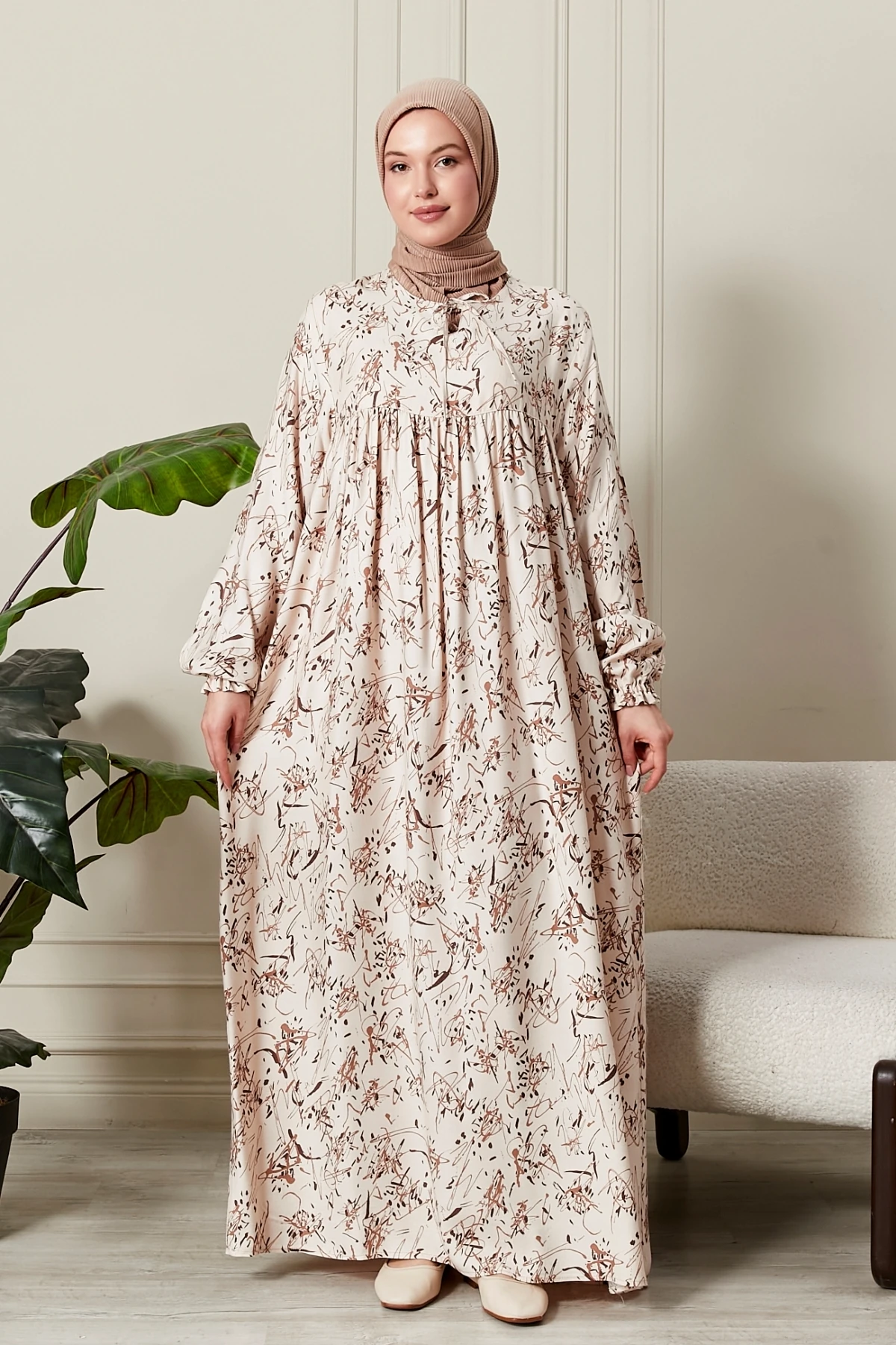 Düz Robadan Kışlık Kalın Kumaş Ekoseli Düz Kumaş Tessetür Giyim Anne Elbisesi Namaz Elbisesi