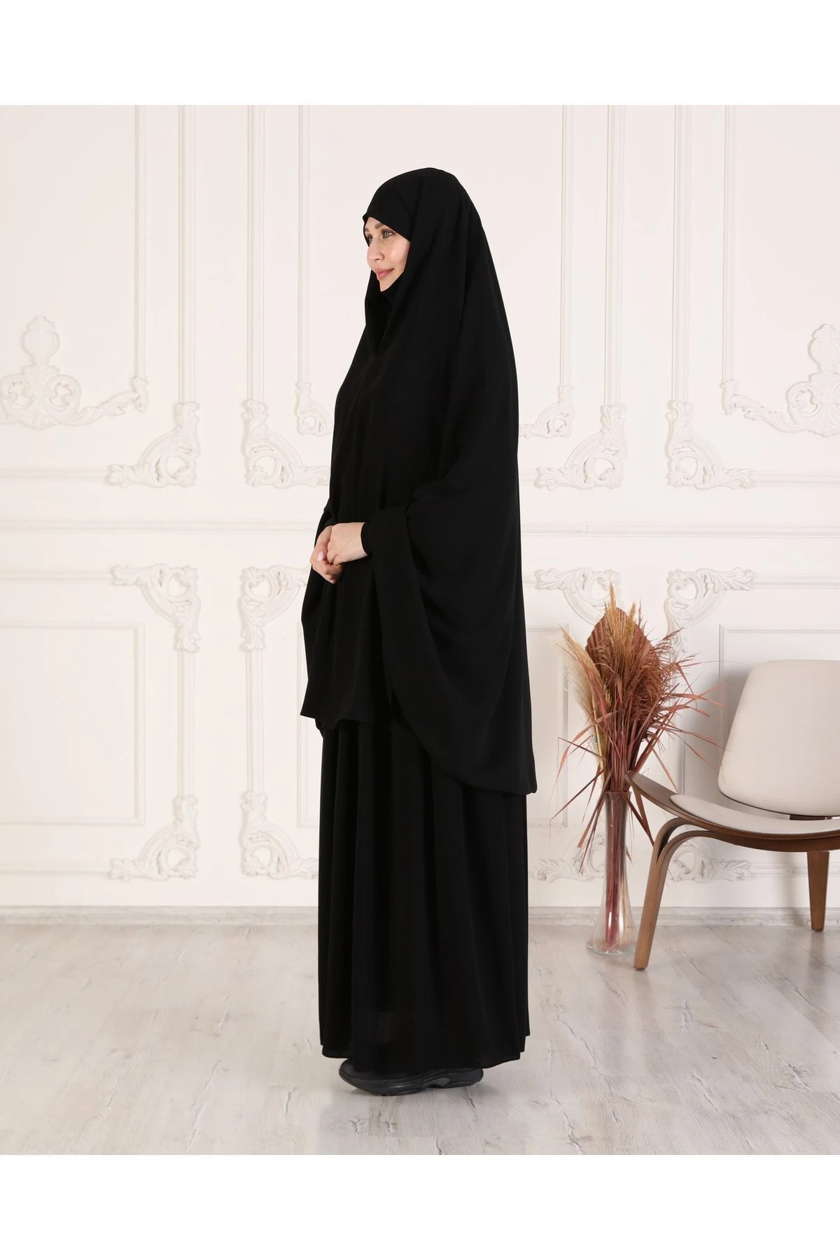 Sünnete Uygun Sendi Kol Gizli Peçe Tek Parça İğneli Çarşaf