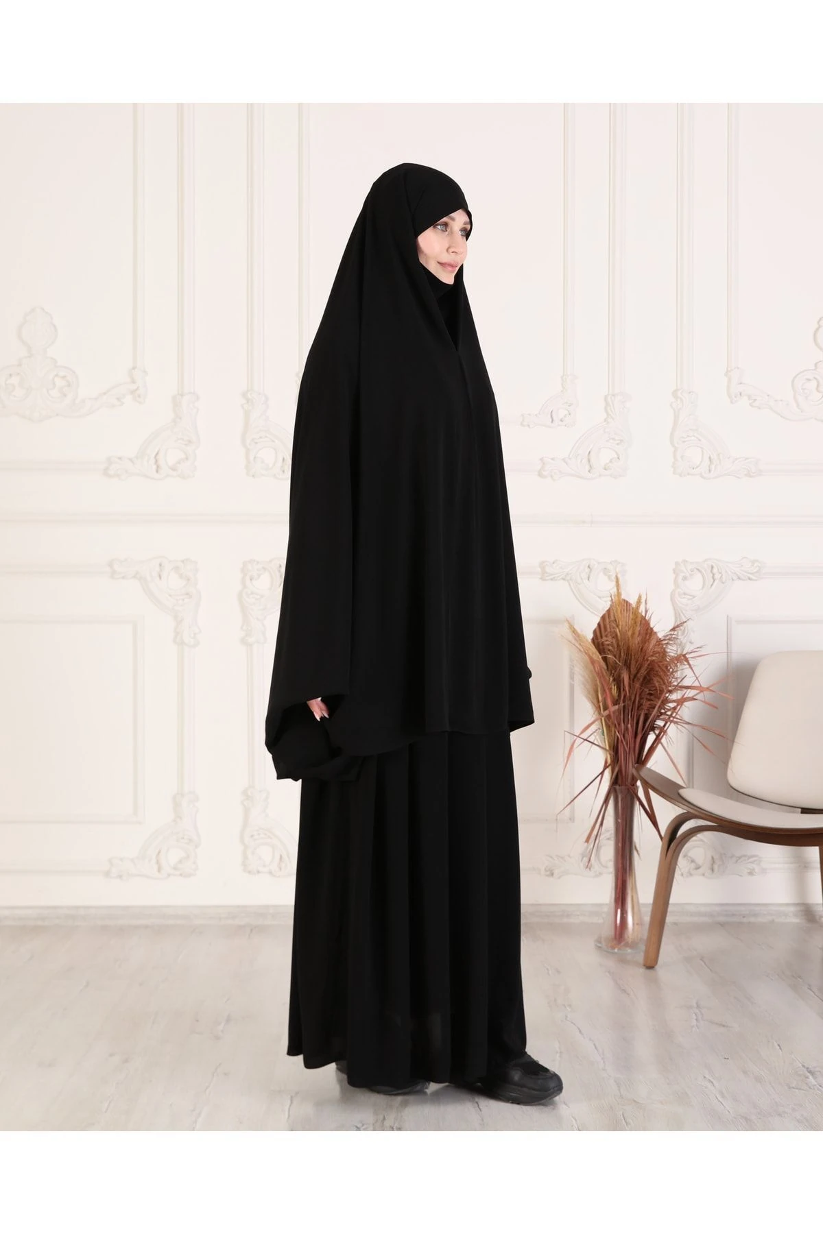 Sünnete Uygun Sendi Kol Gizli Peçe Tek Parça İğneli Çarşaf