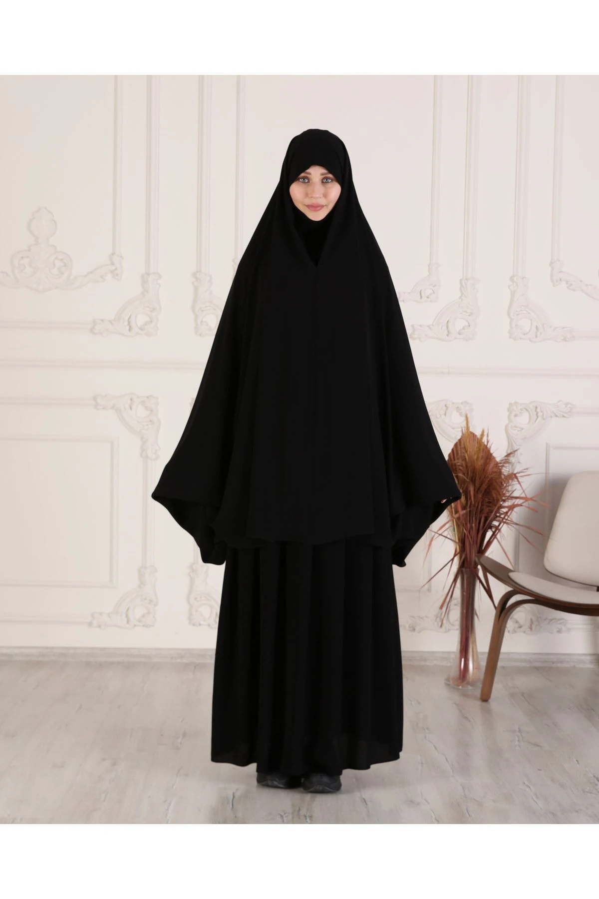 Sünnete Uygun Sendi Kol Gizli Peçe Tek Parça İğneli Çarşaf