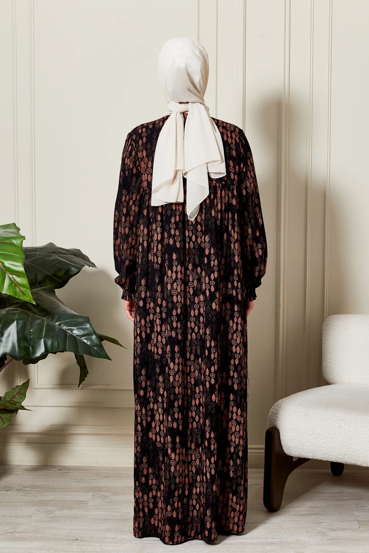 Büzgü Robadan Önü Düğmeli Viskon Kumaş Tessetür Giyim Anne Elbisesi Namaz Elbisesi