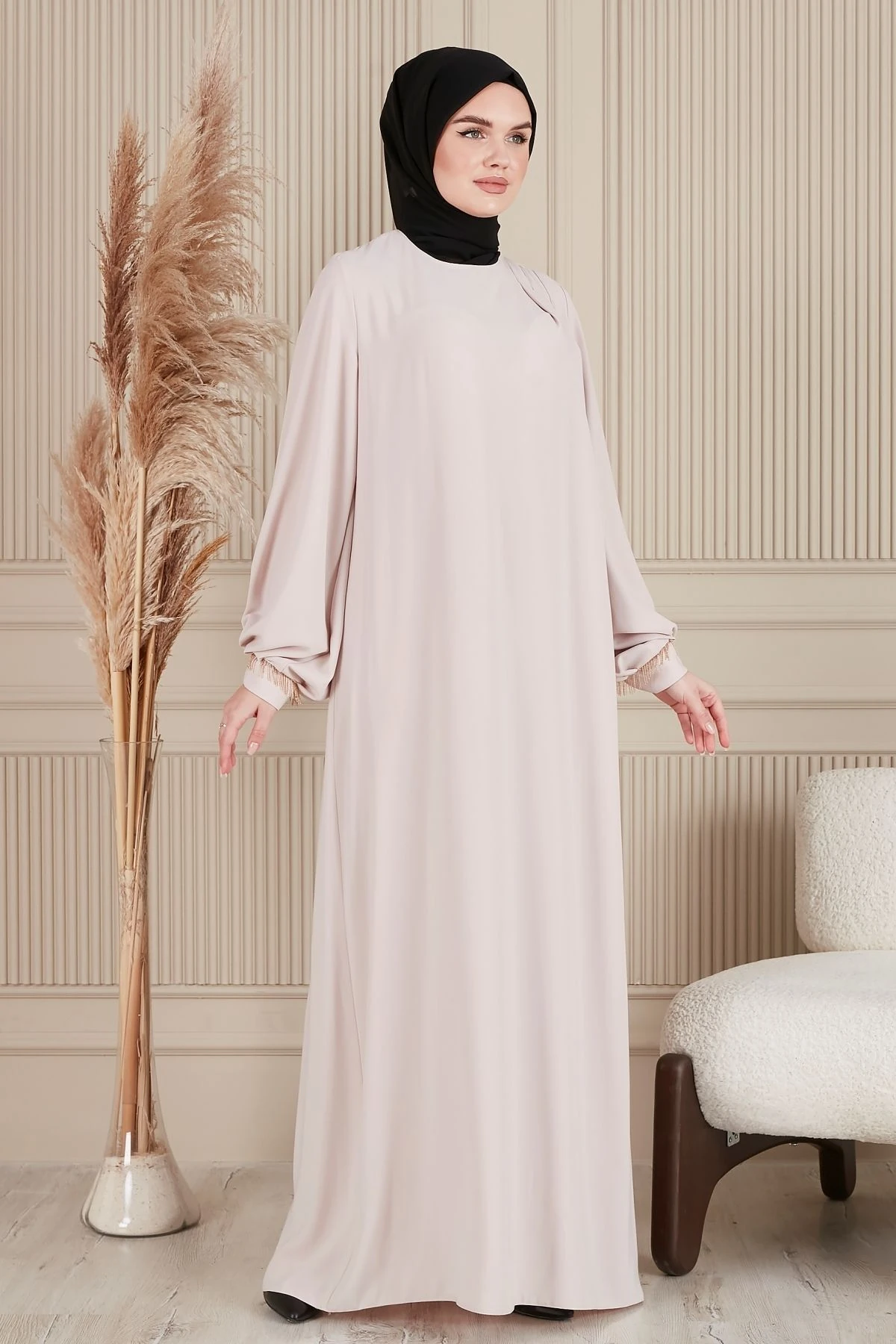 Krep Kumaş Boydan Tesettür  Elbise