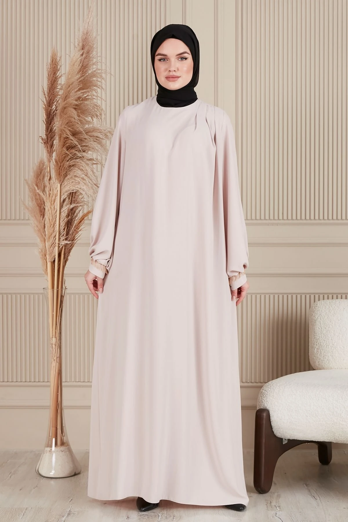 Krep Kumaş Boydan Tesettür  Elbise