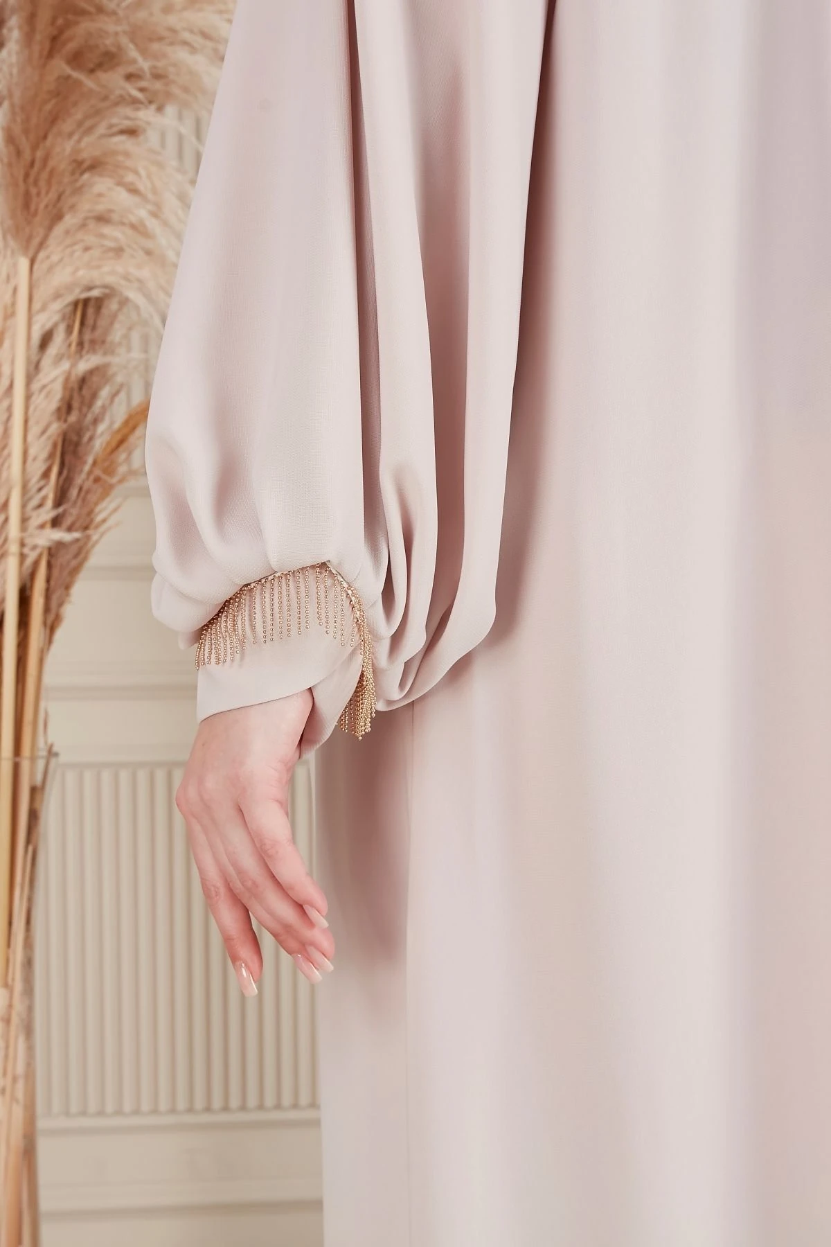 Krep Kumaş Boydan Tesettür  Elbise