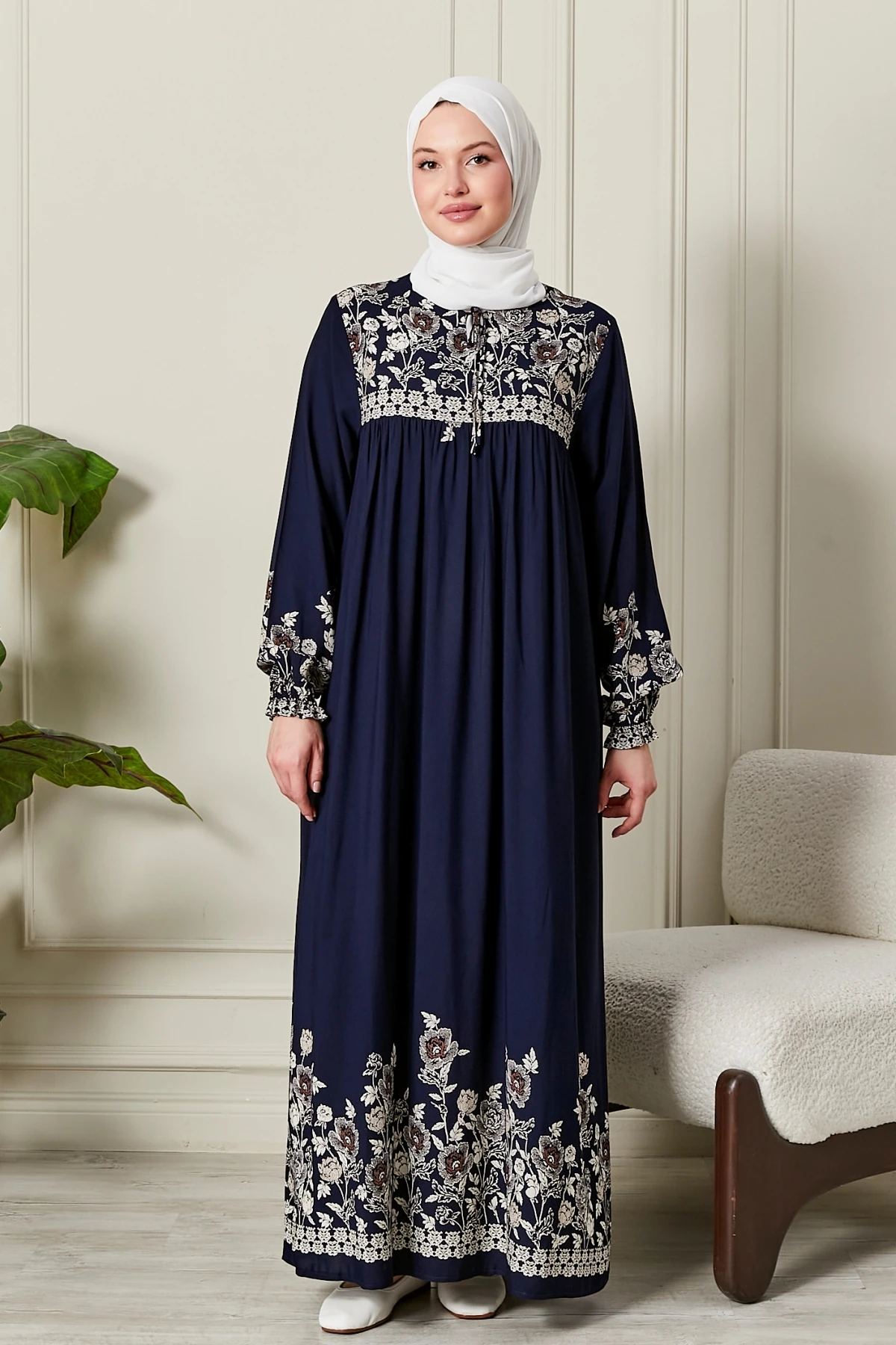 Düz Robadan Önü Düğmeli Viskon Kumaş Tessetür Giyim Anne Elbisesi Namaz Elbisesi