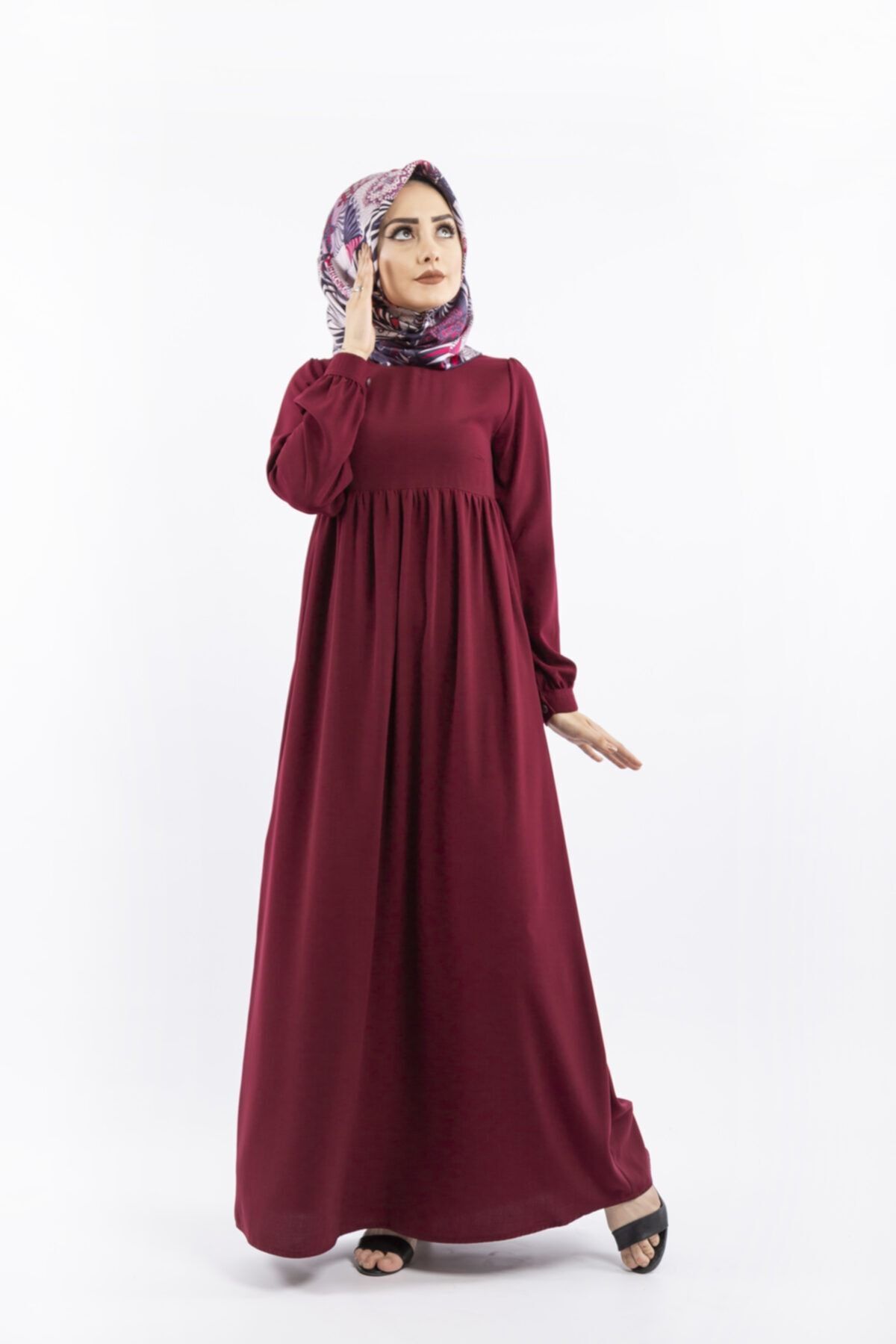 Kadın Bordo Krep Elbise