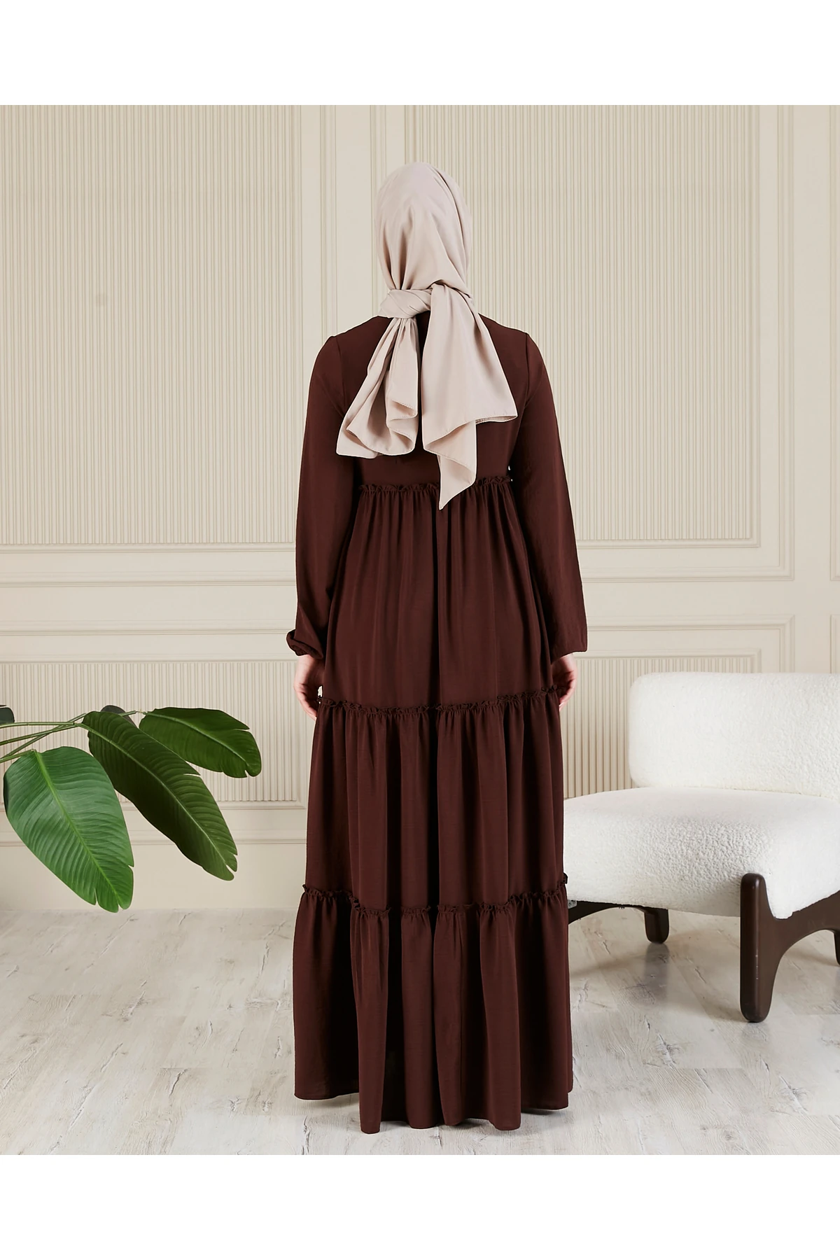 Eteği Kat Kat 3 Katlı Çingene Cepli  Düz Elbise Tesettür Elbise Anne Elbisesi Namaz Umre Elbisesi