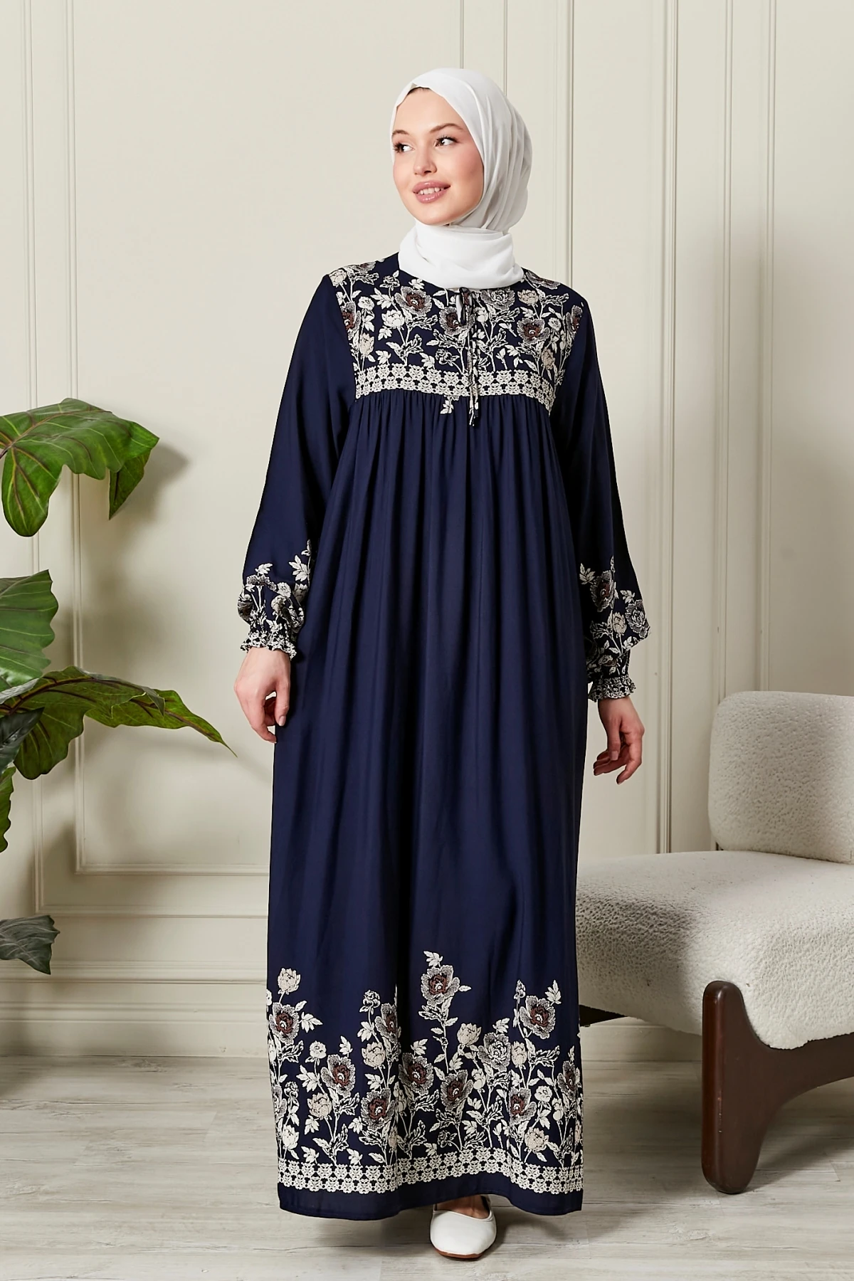 Düz Robadan Önü Düğmeli Viskon Kumaş Tessetür Giyim Anne Elbisesi Namaz Elbisesi