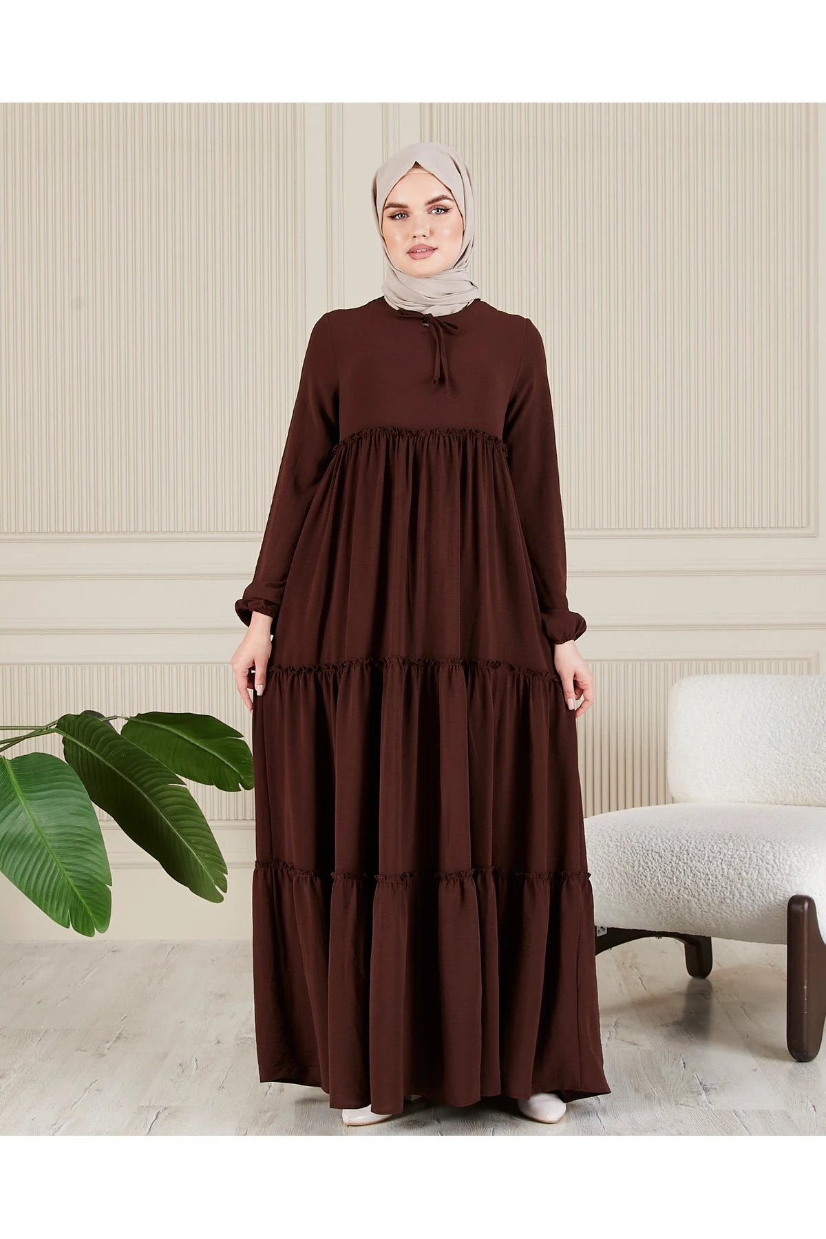 Eteği Kat Kat 3 Katlı Çingene Cepli  Düz Elbise Tesettür Elbise Anne Elbisesi Namaz Umre Elbisesi