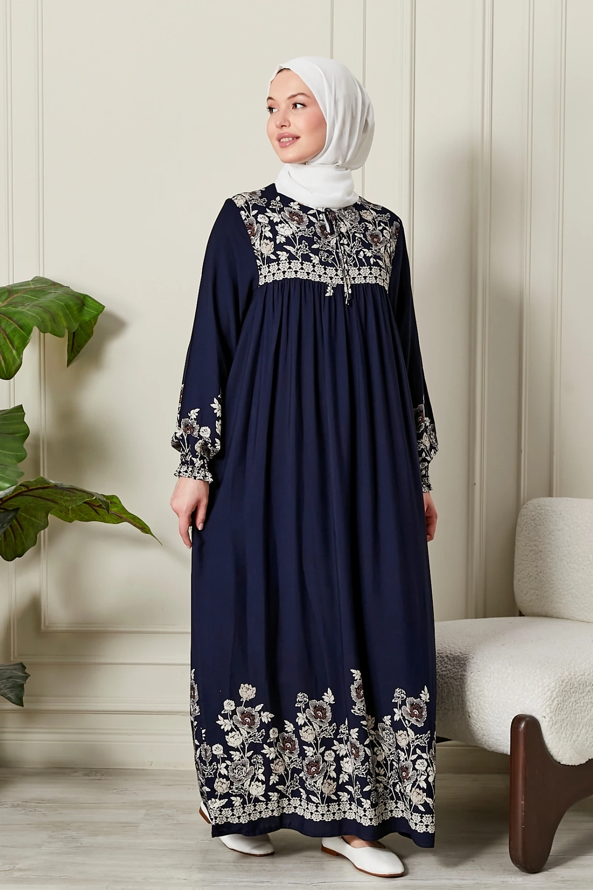 Düz Robadan Önü Düğmeli Viskon Kumaş Tessetür Giyim Anne Elbisesi Namaz Elbisesi