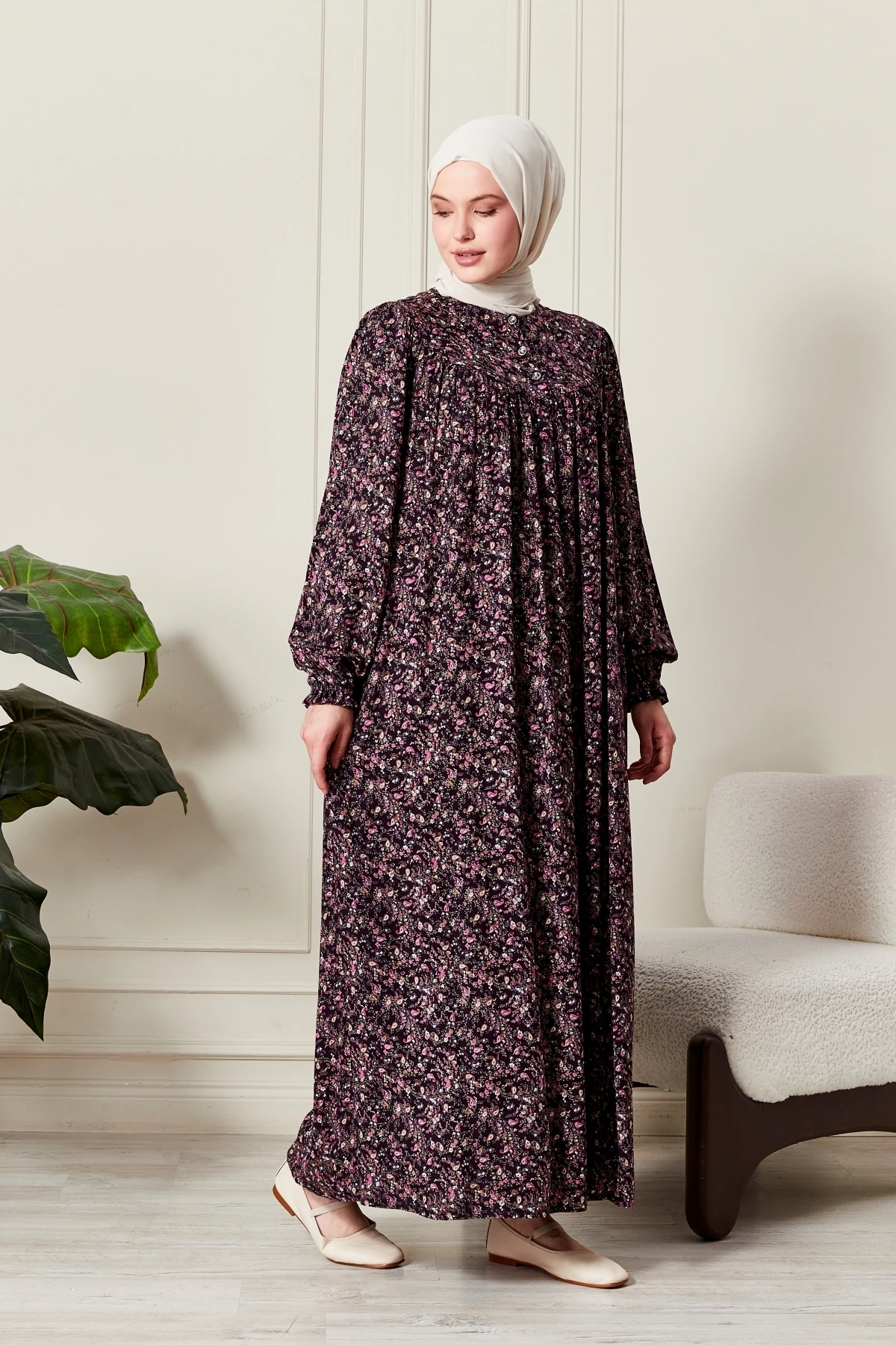 Yuvarlak Roba Anne Elbisesi Tesettür Elbise Boydan Elbise Viskon Kumaş