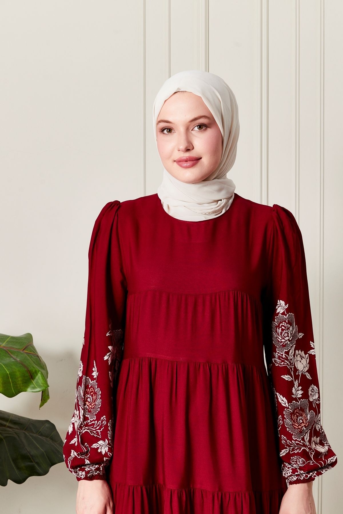 Eteği Kat Kat Sulu Desen Tesettür Elbise Namaz Elbisesi Anne Elbisesi Viskon Tesettür Elbise