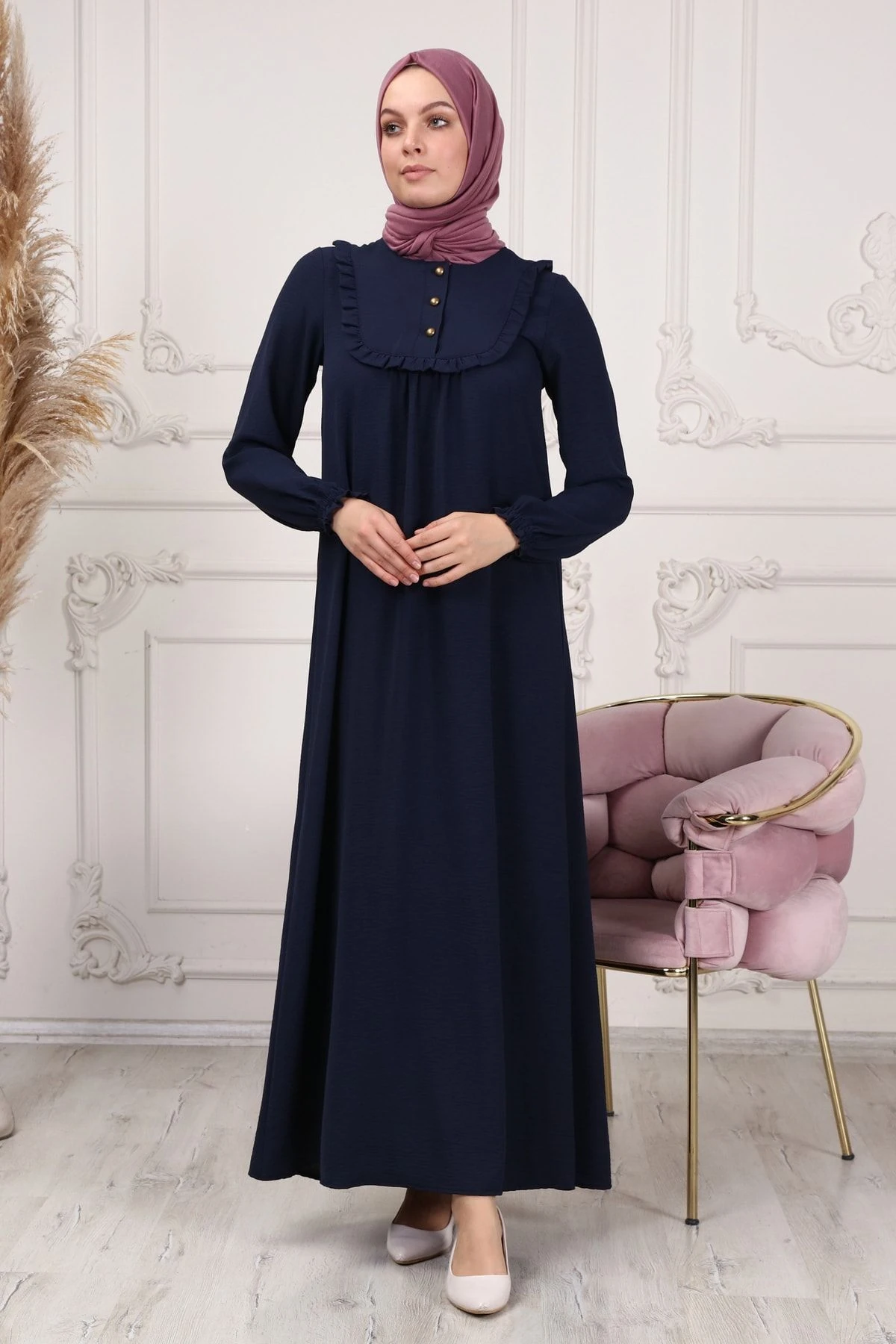 Fırfır Detaylı Aerobin Tessetür Elbise