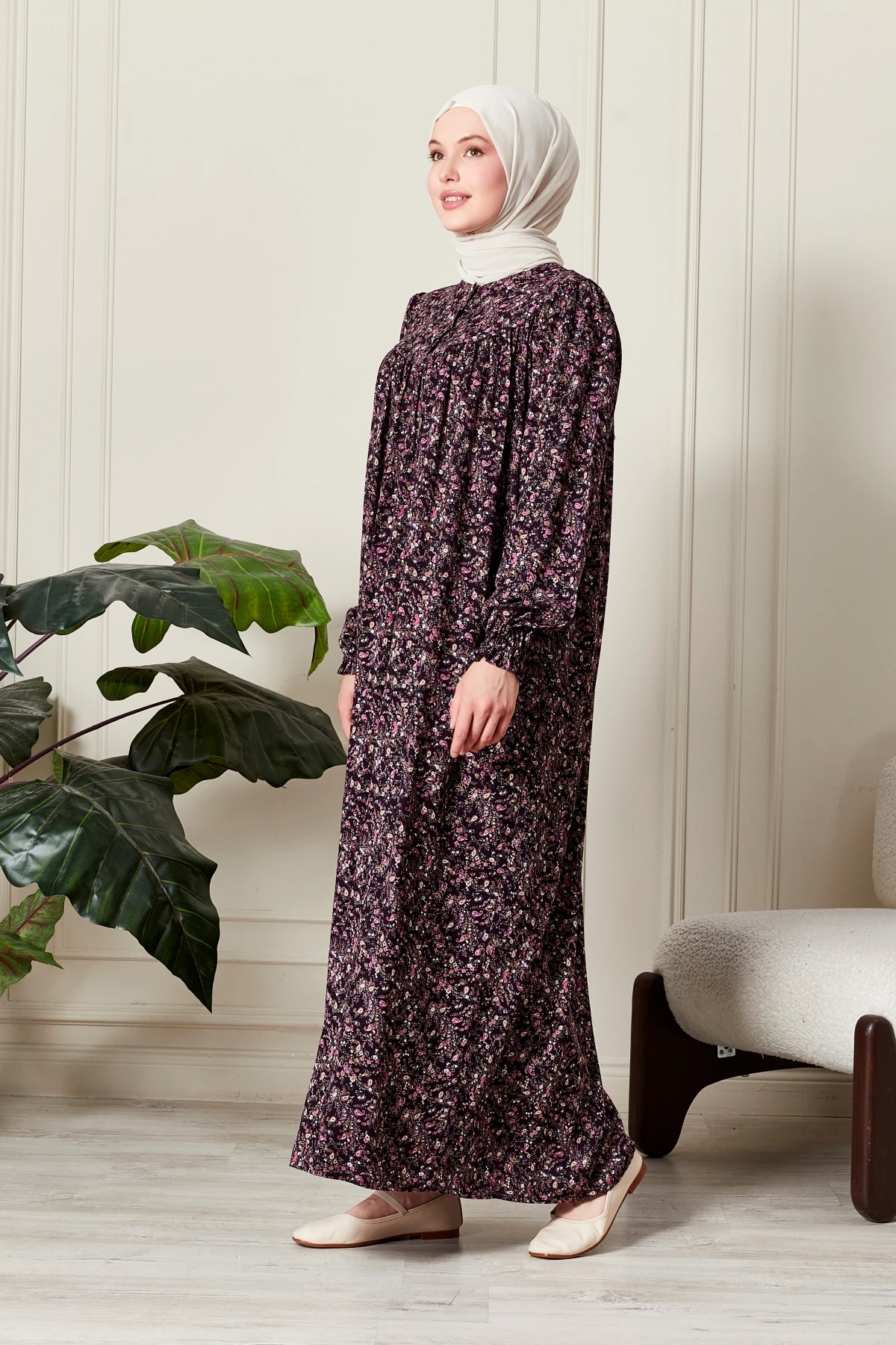 Yuvarlak Roba Anne Elbisesi Tesettür Elbise Boydan Elbise Viskon Kumaş