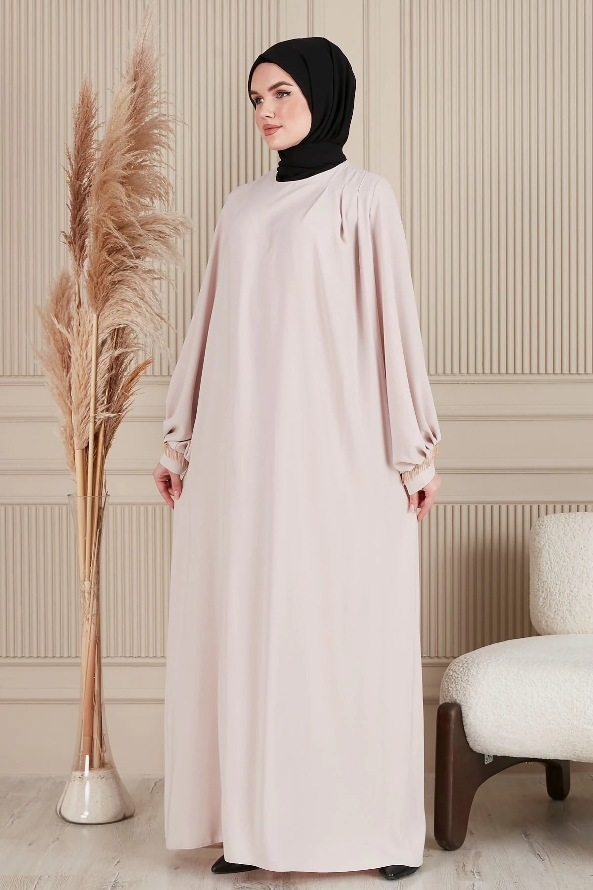 Krep Kumaş Boydan Tesettür  Elbise