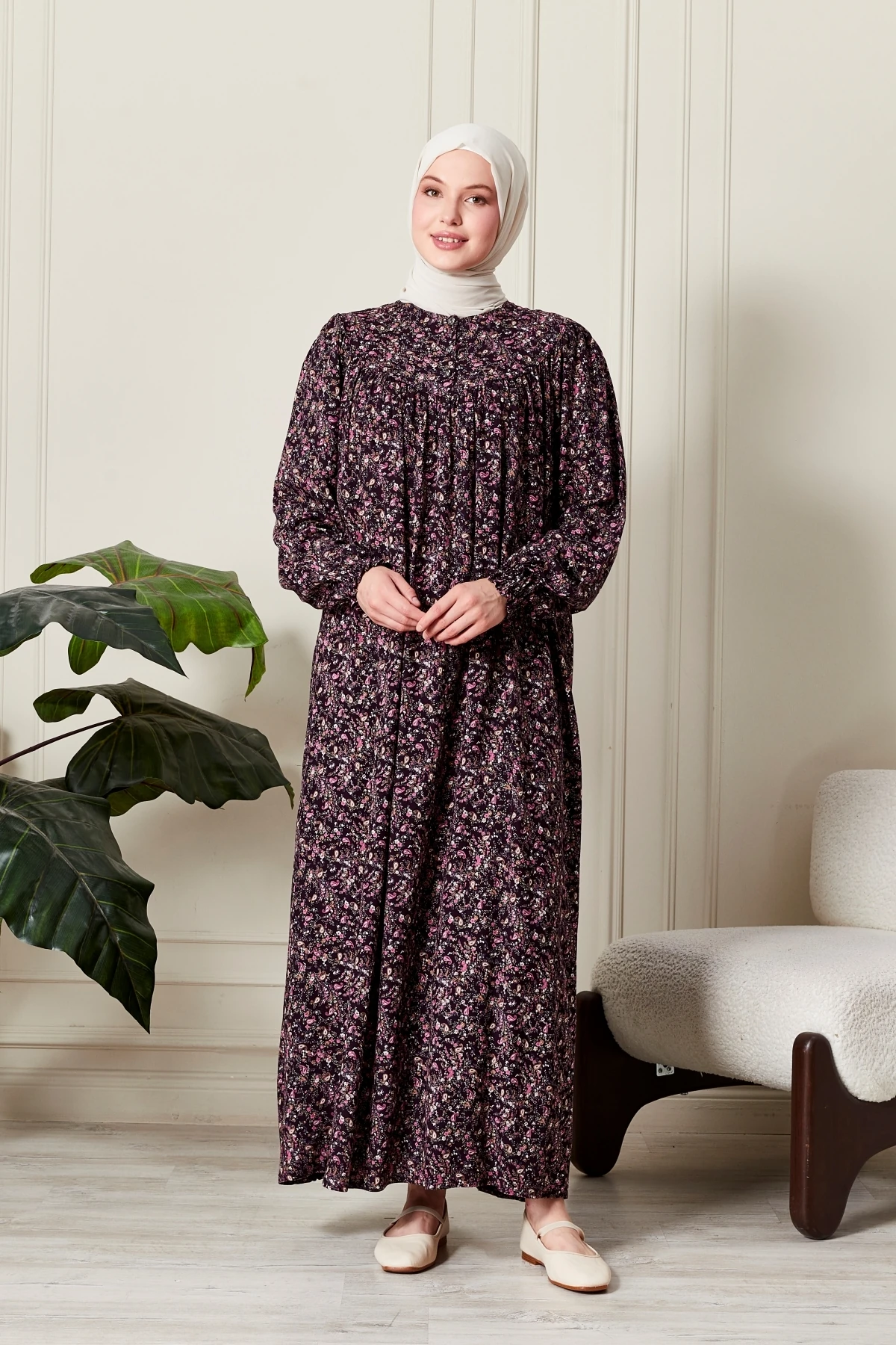 Yuvarlak Roba Anne Elbisesi Tesettür Elbise Boydan Elbise Viskon Kumaş