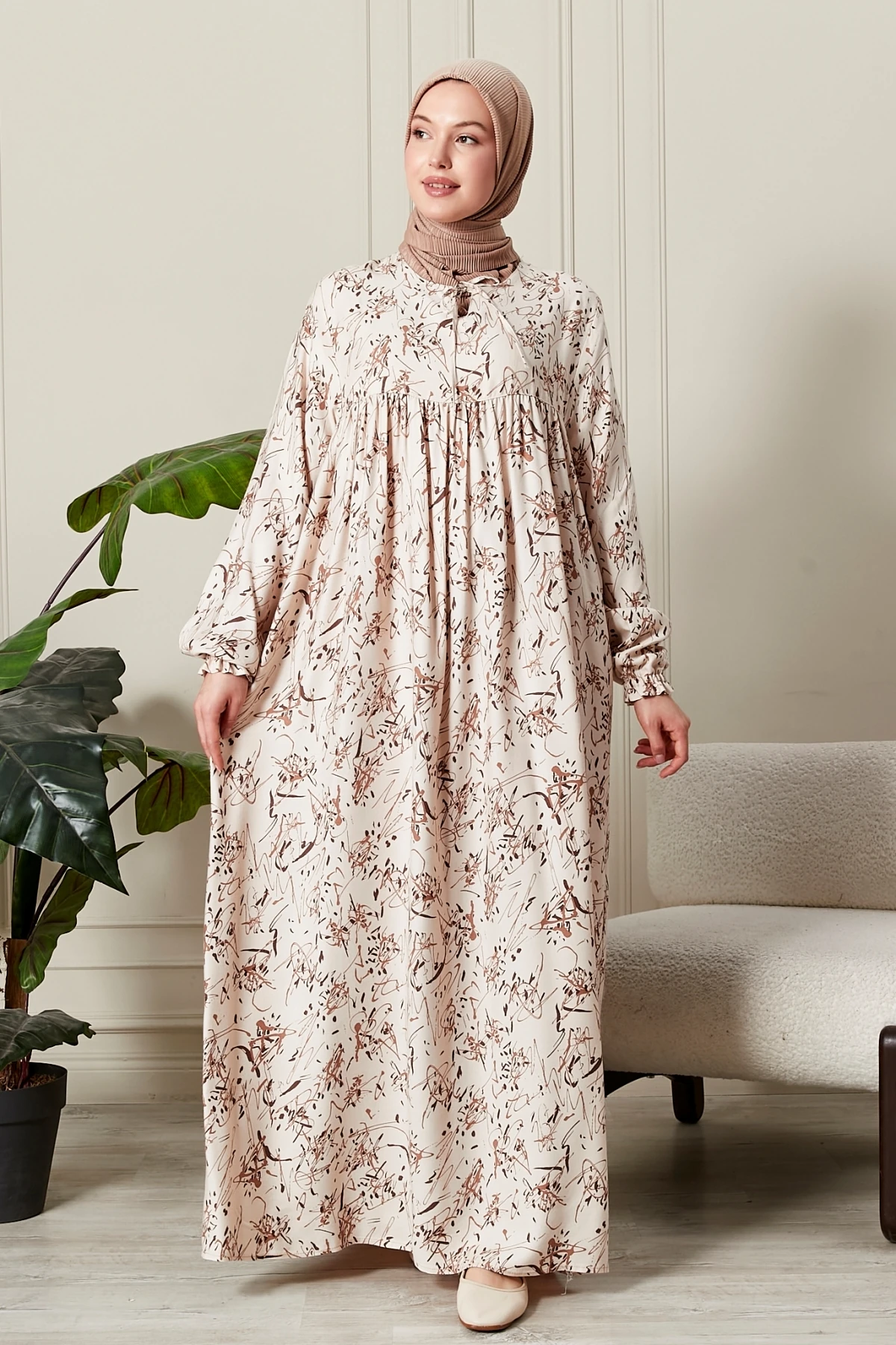 Düz Robadan Kışlık Kalın Kumaş Ekoseli Düz Kumaş Tessetür Giyim Anne Elbisesi Namaz Elbisesi