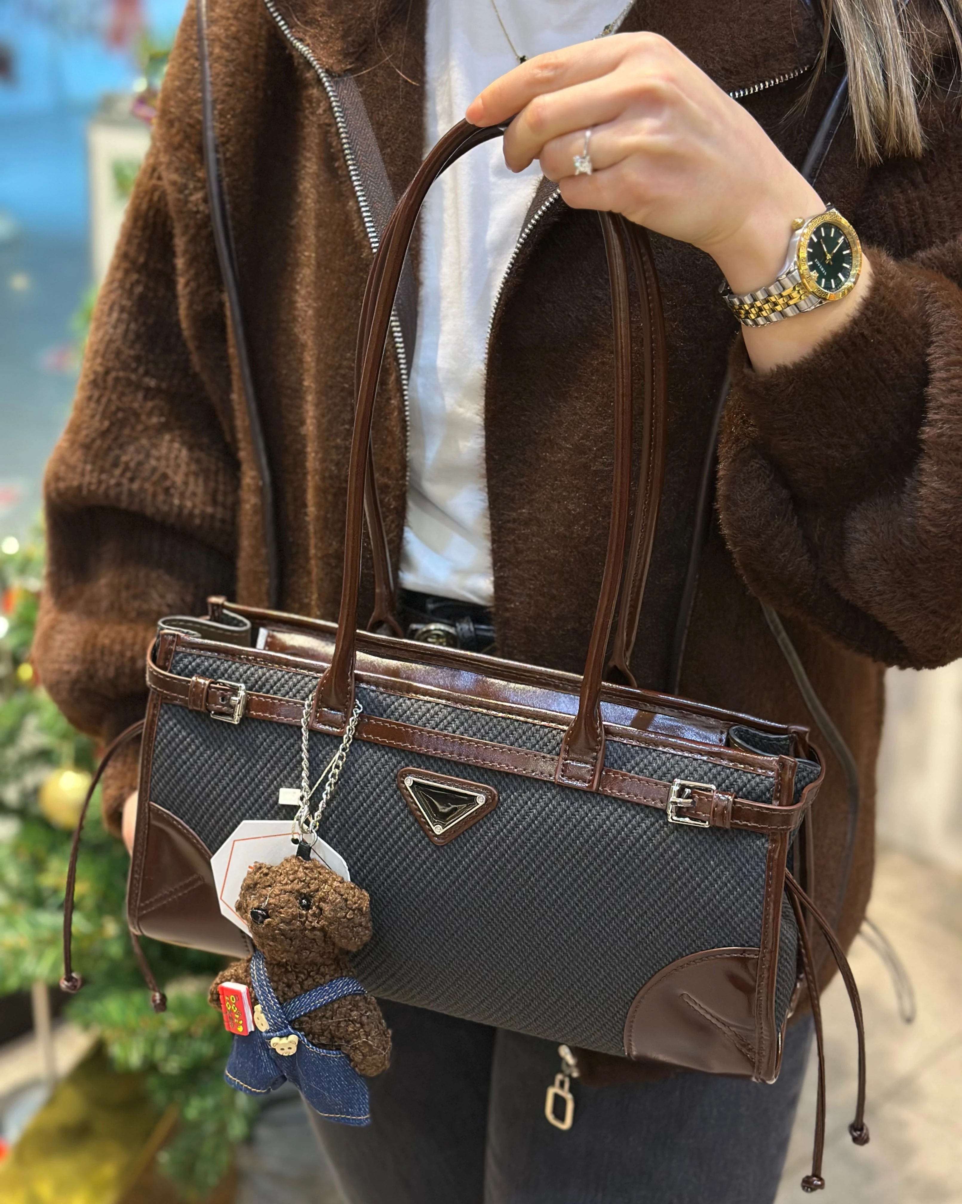 Ayıcık Figürlü Kol Çantası Grey 