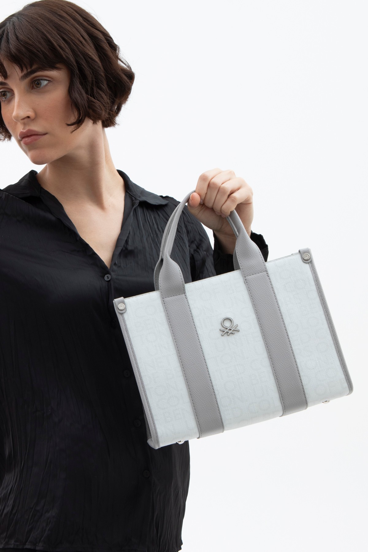 Benetton El Çantası Beyaz-A.Gri BNT 1596