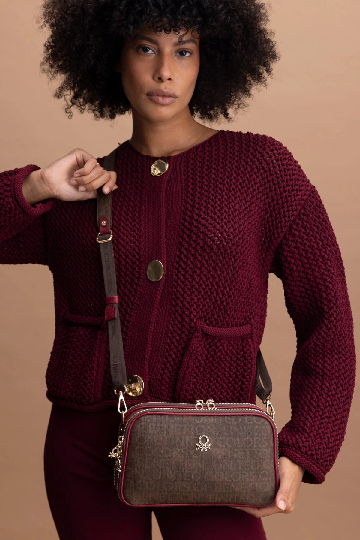 Benetton Çapraz Çanta Kahve Bordo BNT 1277