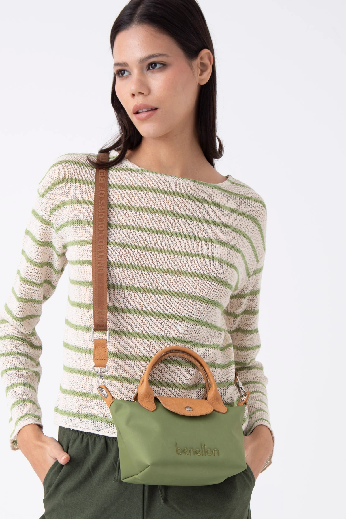 Benetton El Çantası Yeşil-Camel BNT 1360